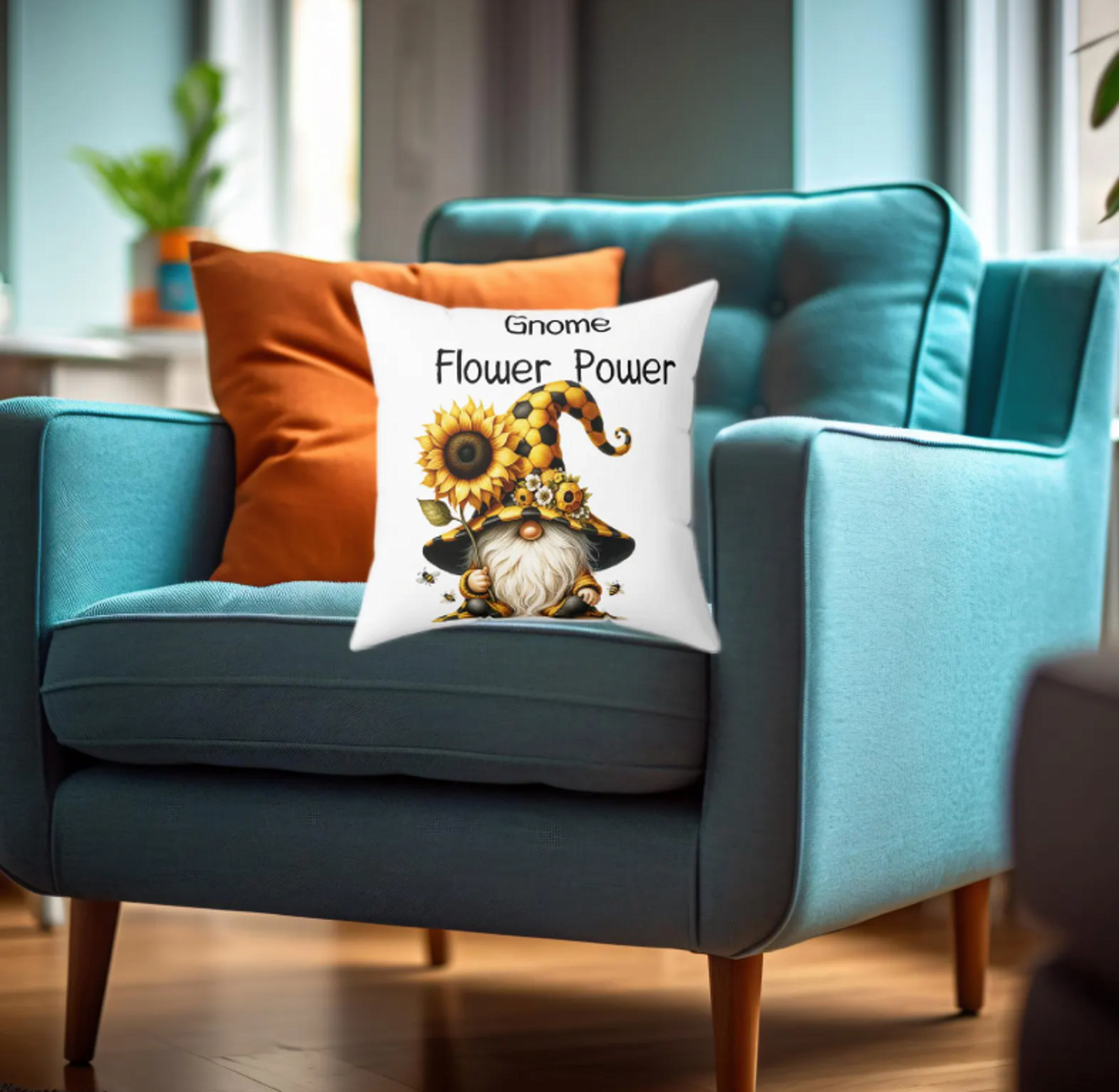 Personalized Sunflower Gnome Pillow Cover: Floral Spring Decor product thumbnail image Personalized Sunflower Gnome Pillow Cover: Floral Spring Decor product thumbnail image