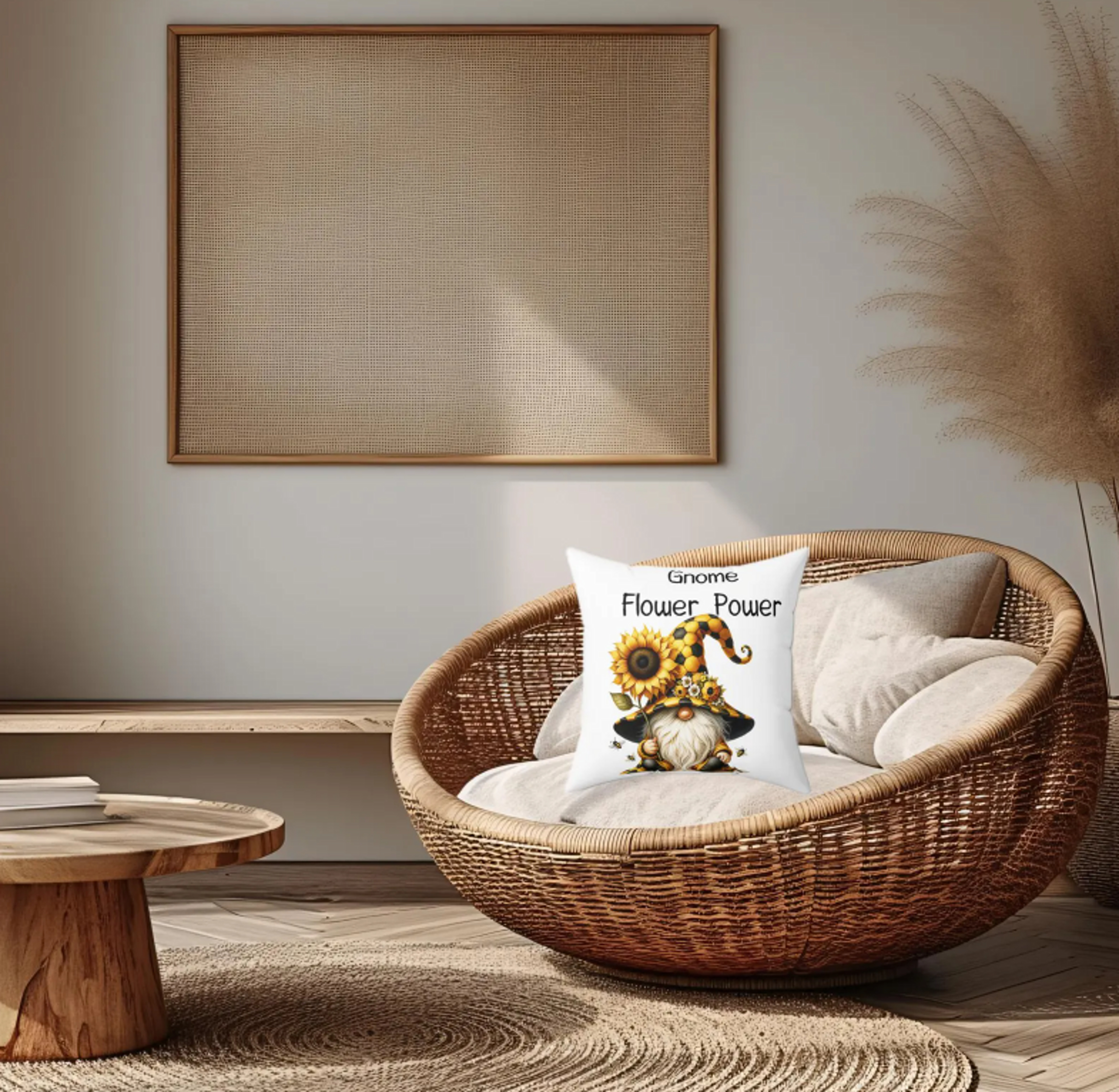 Personalized Sunflower Gnome Pillow Cover: Floral Spring Decor product thumbnail image