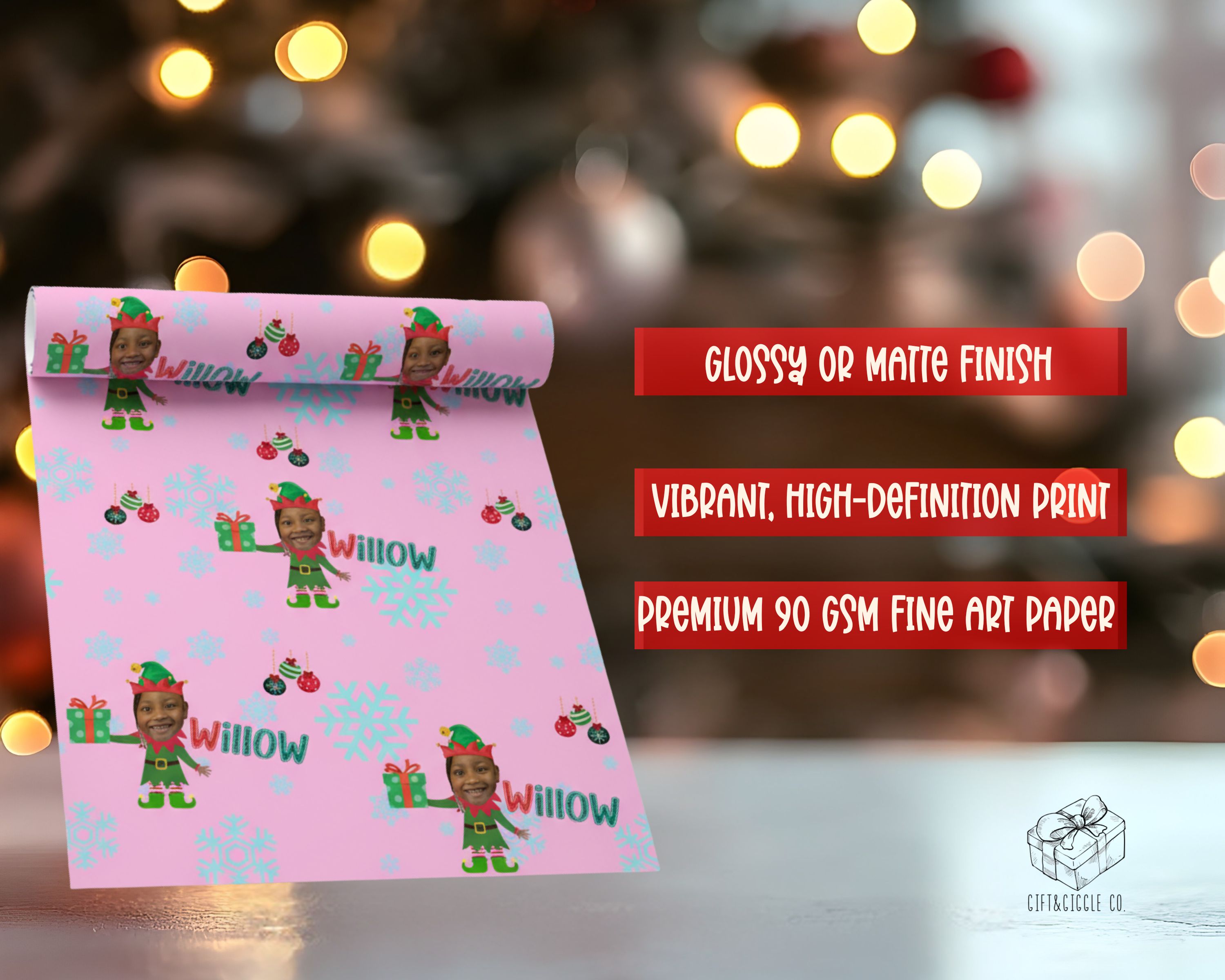 Personalized Elf Photo Wrapping Paper: Christmas Gift Wrap product thumbnail image Personalized Elf Photo Wrapping Paper: Christmas Gift Wrap product thumbnail image