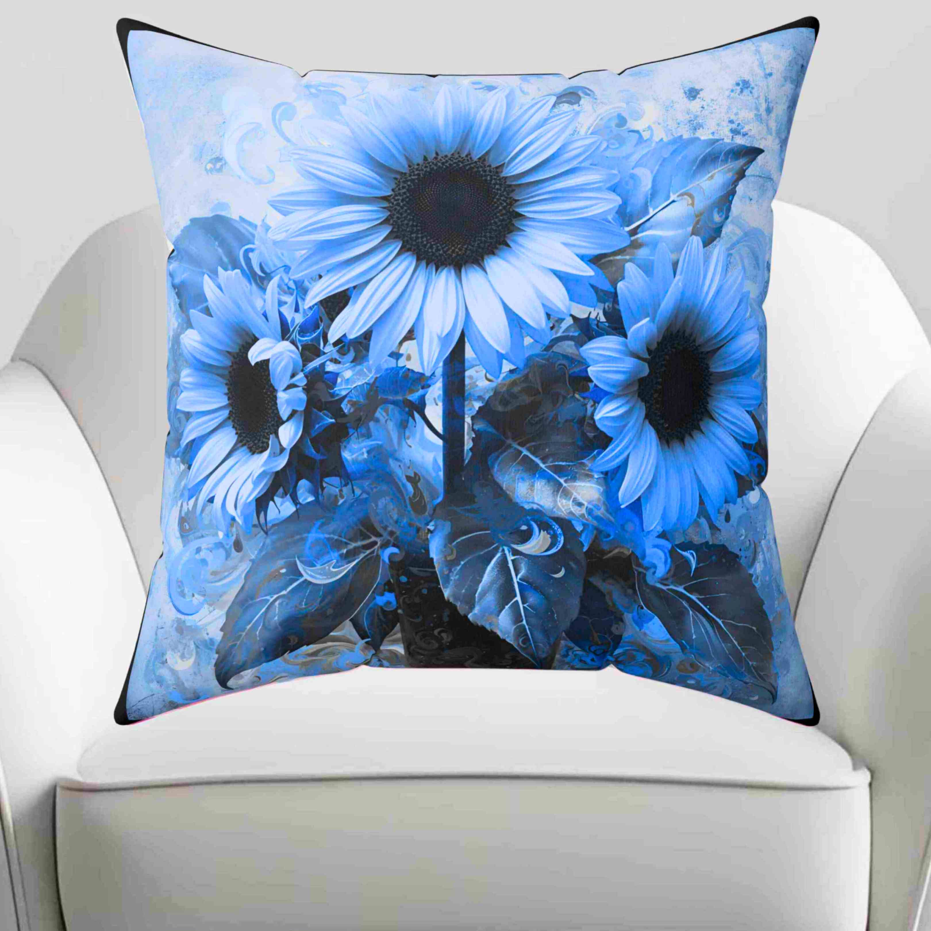 Blue Sunflower Decorative Pillow, Floral Accent Pillow for Home, Cozy Couch Decor, Gift for Her, Spring and Summer Vibes Blue Sunflower Decorative Pillow, Floral Accent Pillow for Home, Cozy Couch Decor, Gift for Her, Spring and Summer Vibes