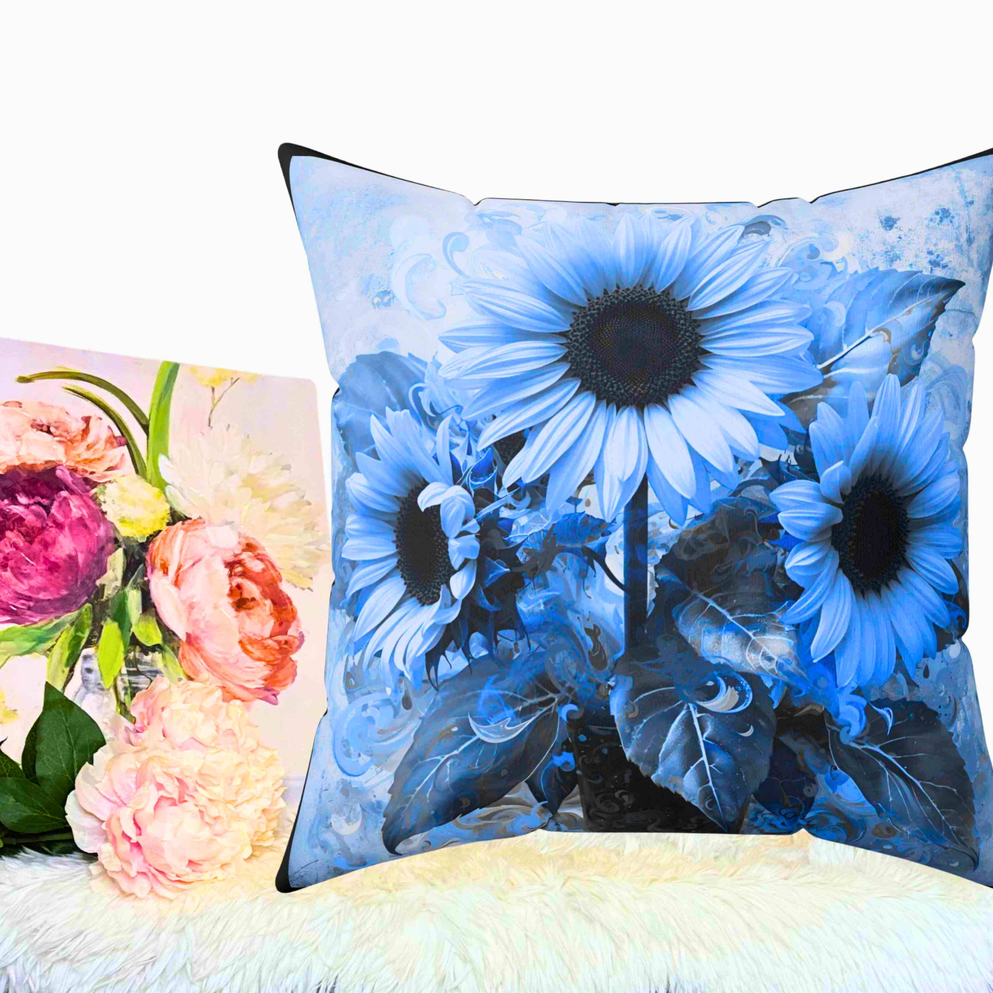 Blue Sunflower Decorative Pillow, Floral Accent Pillow for Home, Cozy Couch Decor, Gift for Her, Spring and Summer Vibes product thumbnail image