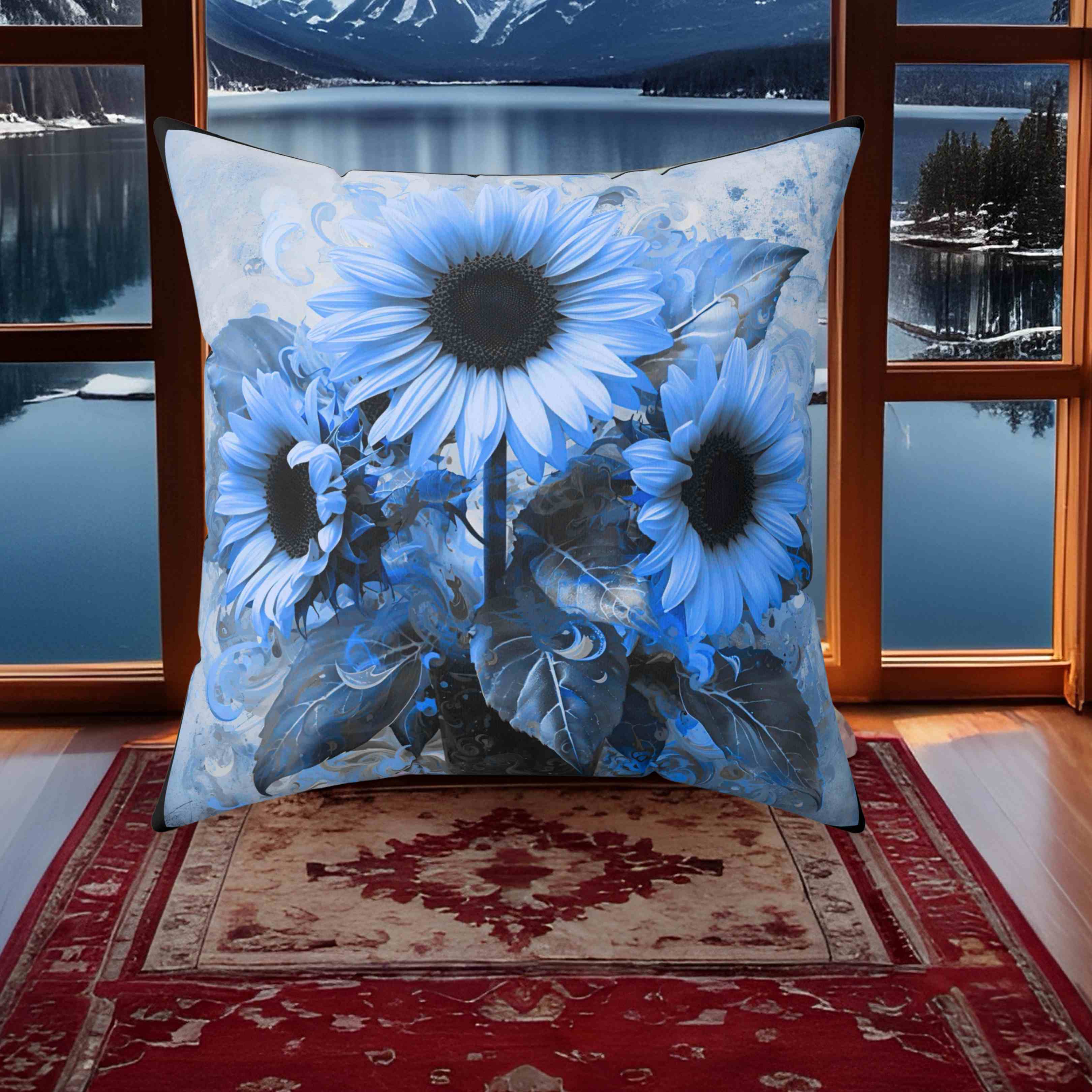 Blue Sunflower Decorative Pillow, Floral Accent Pillow for Home, Cozy Couch Decor, Gift for Her, Spring and Summer Vibes product thumbnail image
