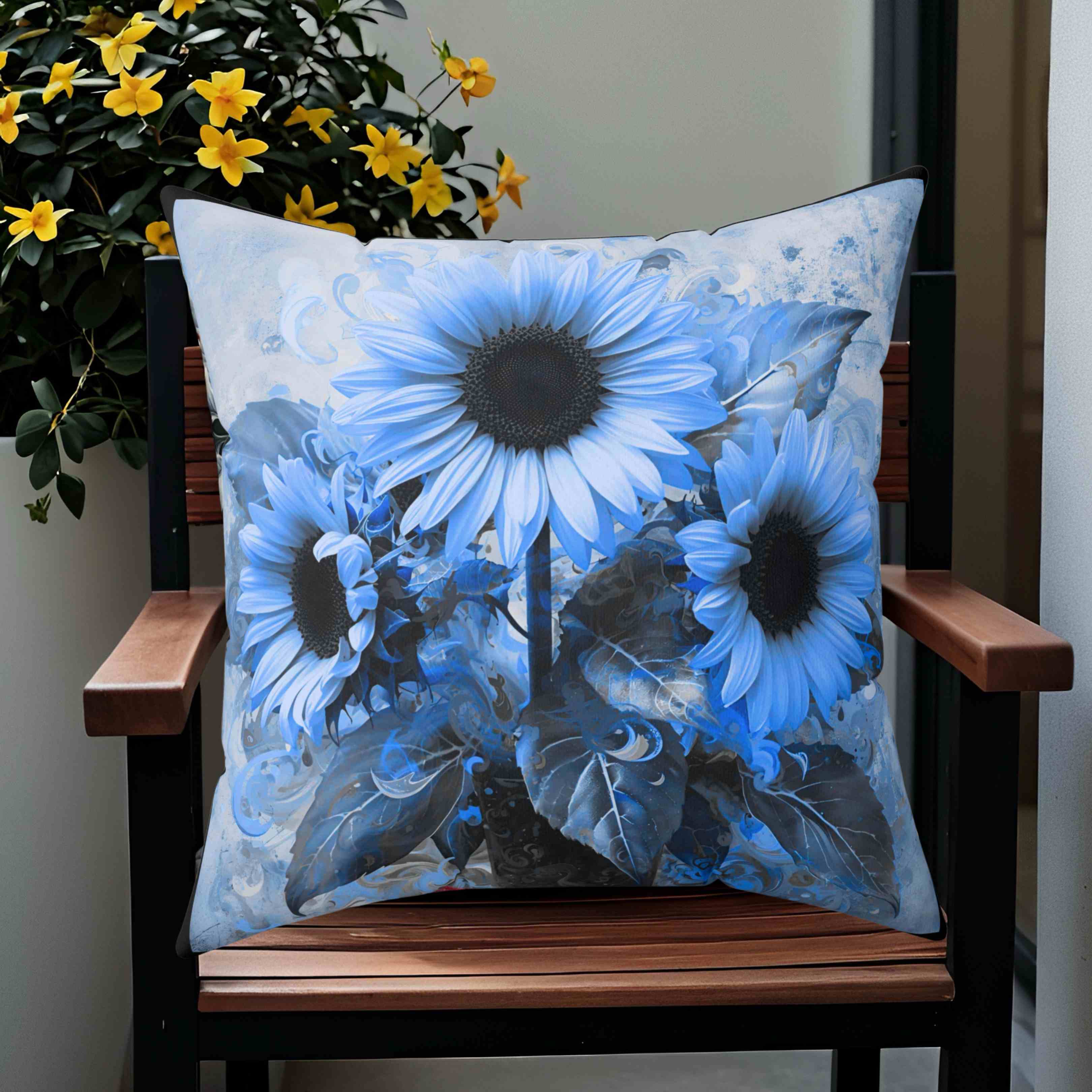 Blue Sunflower Decorative Pillow, Floral Accent Pillow for Home, Cozy Couch Decor, Gift for Her, Spring and Summer Vibes product thumbnail image