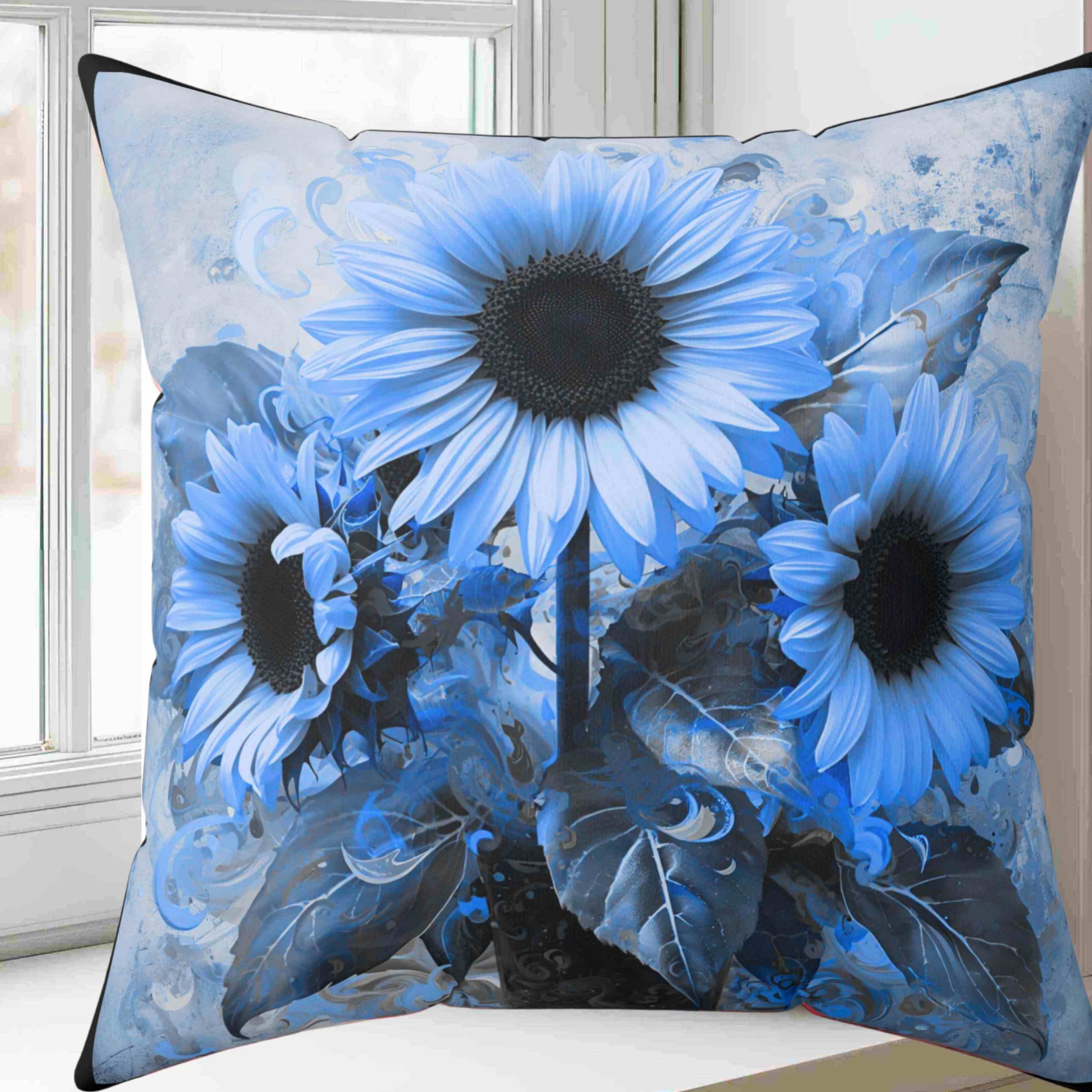 Blue Sunflower Decorative Pillow, Floral Accent Pillow for Home, Cozy Couch Decor, Gift for Her, Spring and Summer Vibes product thumbnail image