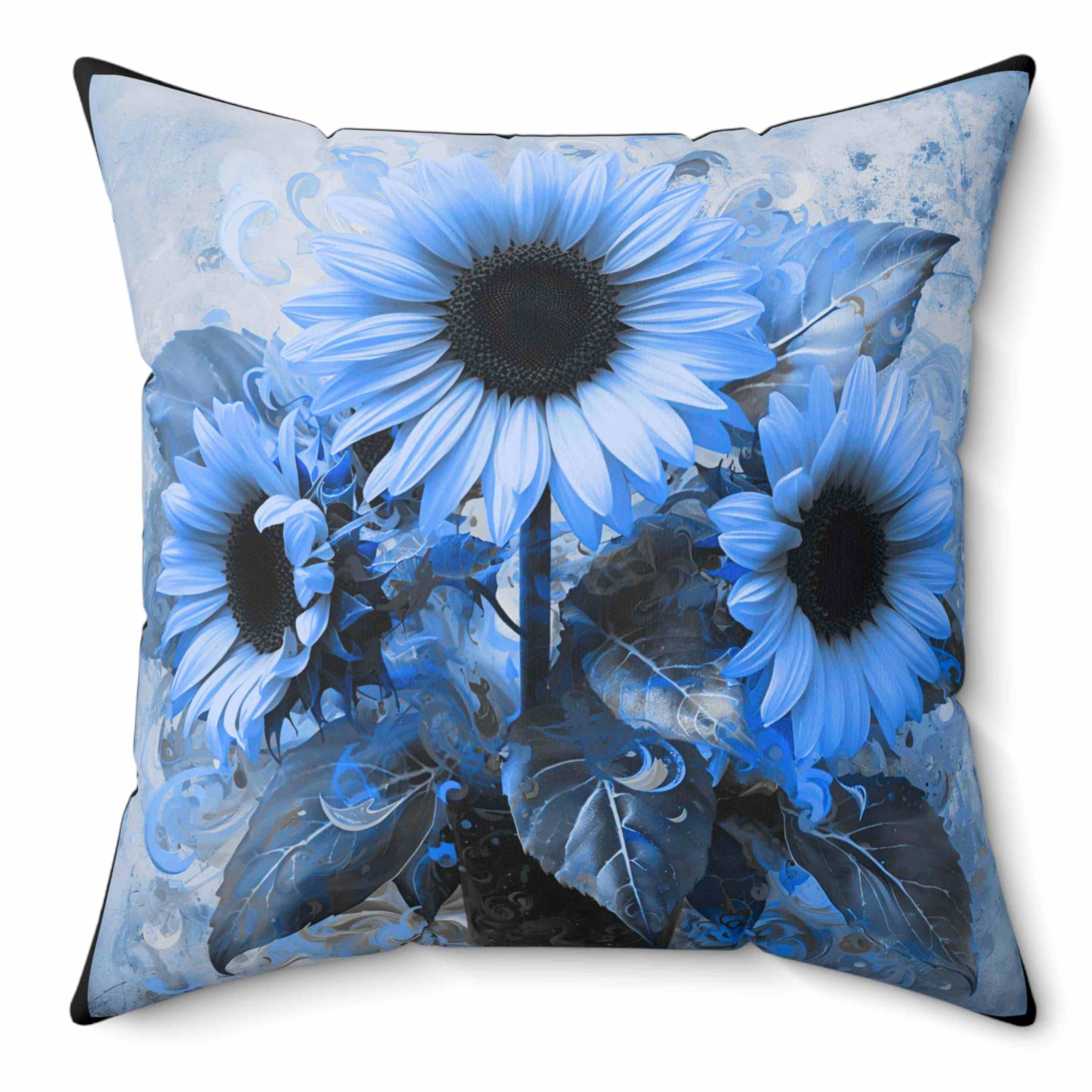 Blue Sunflower Decorative Pillow, Floral Accent Pillow for Home, Cozy Couch Decor, Gift for Her, Spring and Summer Vibes product thumbnail image