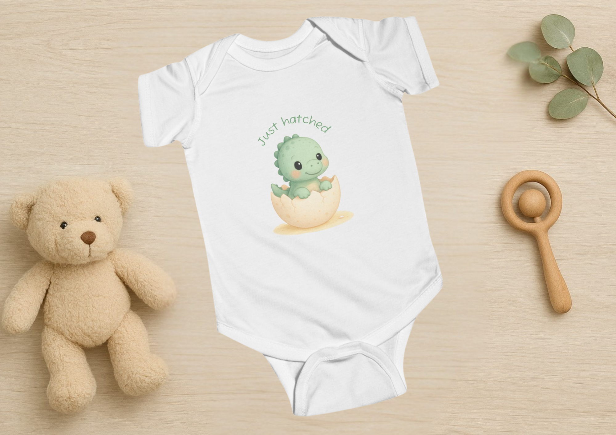 Just Hatched Dinosaur Baby Bodysuit | Cute Dino Baby Onesie | Gender Neutral Baby Shower Gift | Newborn Outfit | product thumbnail image