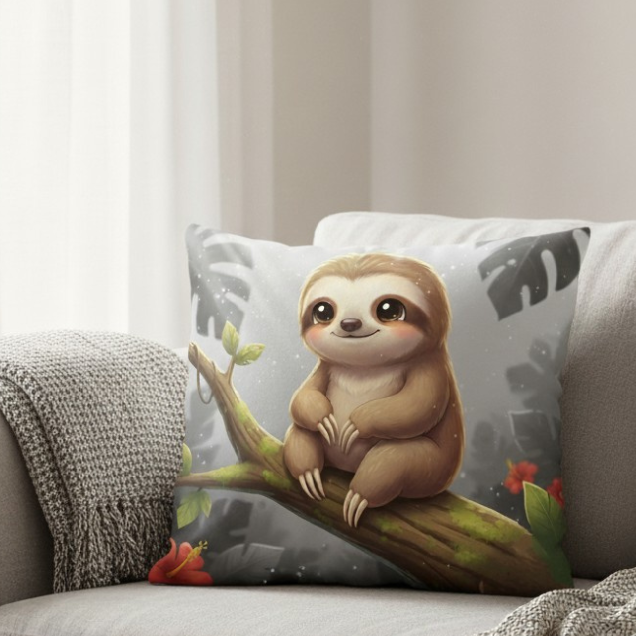 Cocoa Moe The Sloth - Square Faux-Suede Pillowcase product thumbnail image Cocoa Moe The Sloth - Square Faux-Suede Pillowcase product thumbnail image