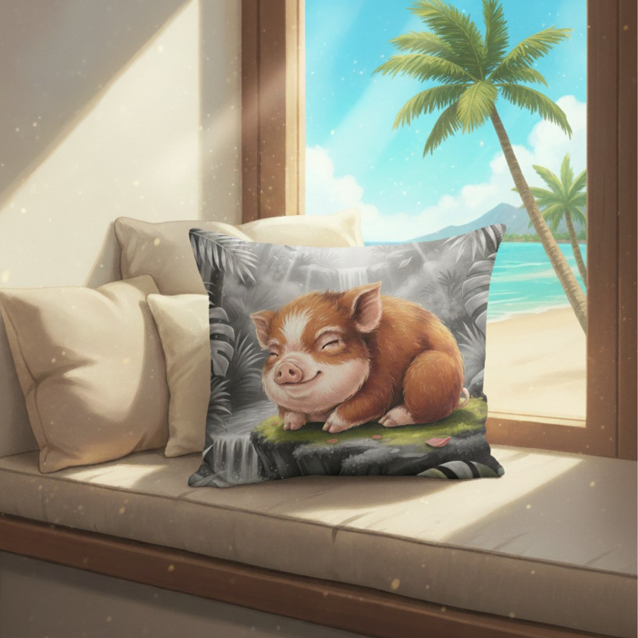 Piko the Kunekune -  Square Faux-Suede Pillowcase