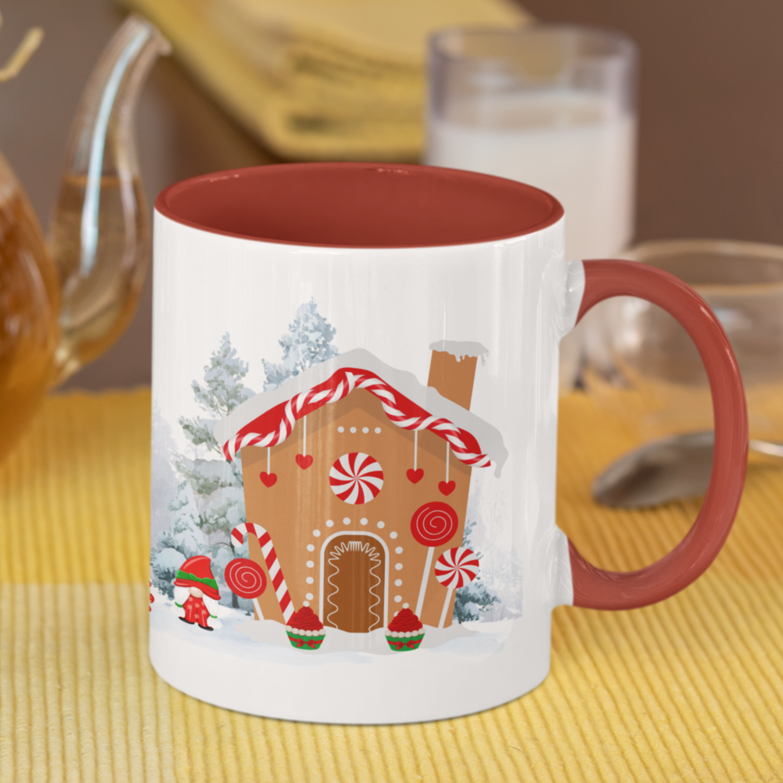 Gnome Festive Ceramic Accent Mug with Gingerbread House &amp; Winter Scene product thumbnail image