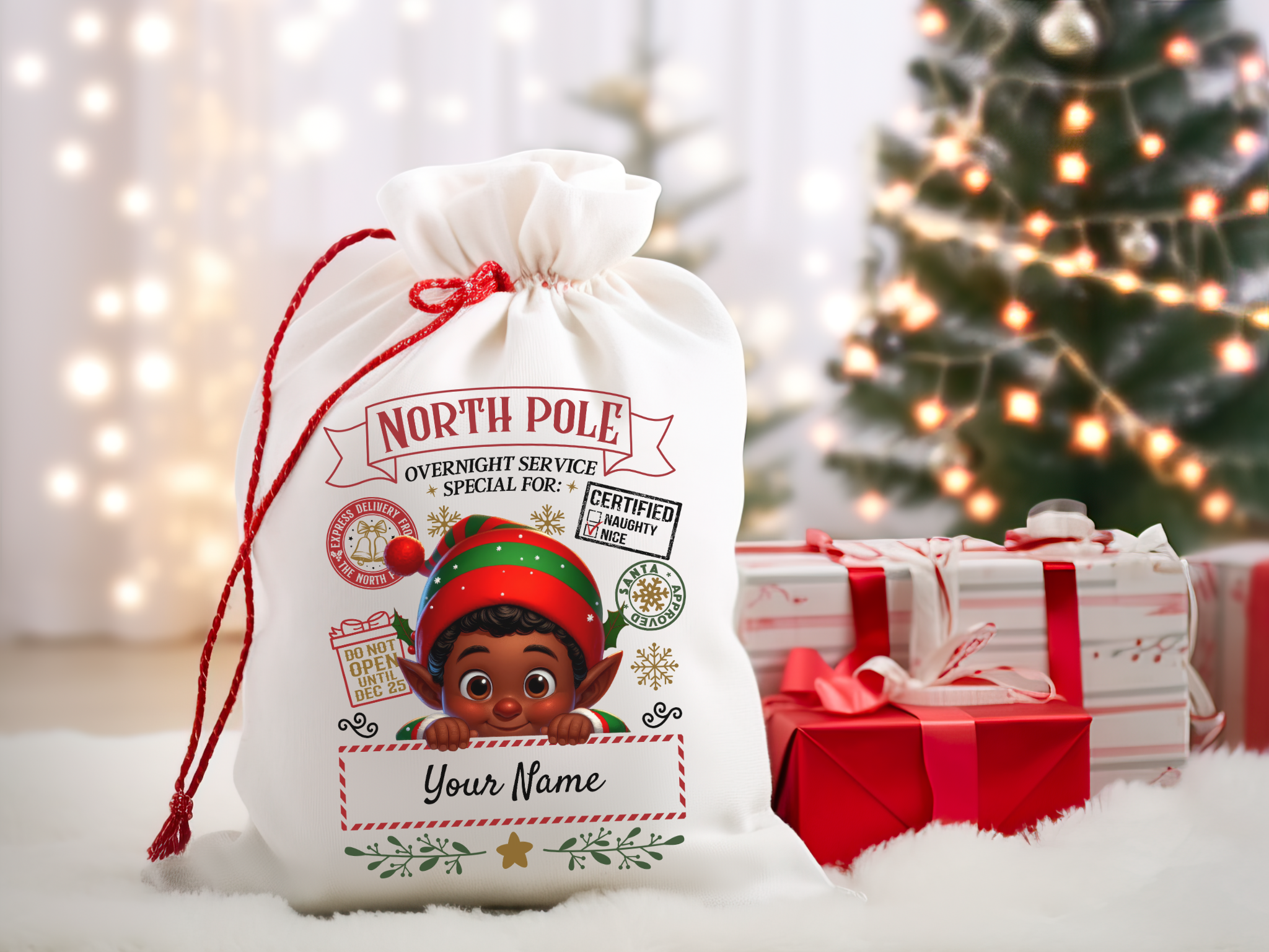 Personalized Santa Sack – North Pole Express Delivery Bag for Christmas Gifts - Boy Elf 1 product thumbnail image Personalized Santa Sack – North Pole Express Delivery Bag for Christmas Gifts - Boy Elf 1 product thumbnail image