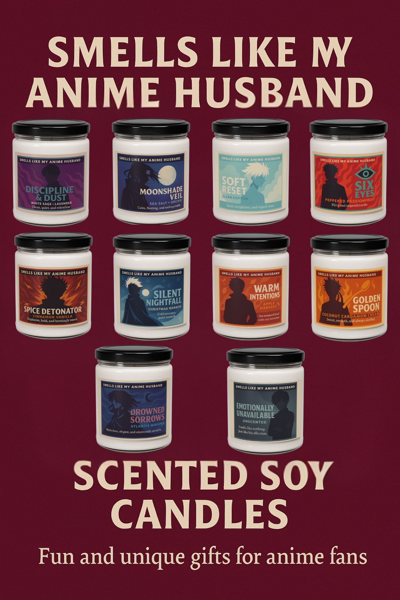 Smells Like My Anime Husband Candle | 9 oz Soy Wax | Otaku Husbando Gift | Funny Anime Candle Collection product thumbnail image