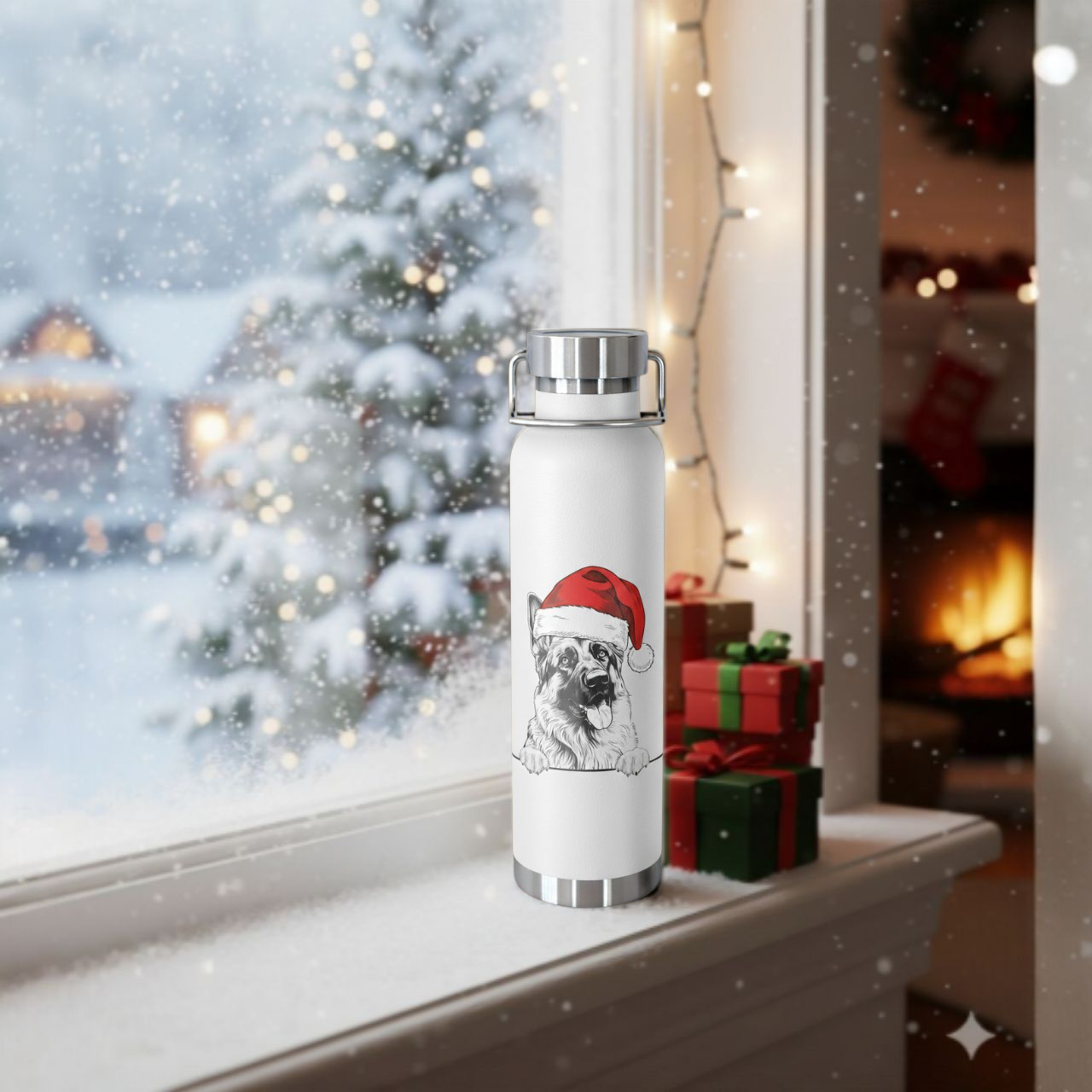 German Shepherd Festive Insulated Water Bottle, Christmas Gift for Dog Lovers product thumbnail image