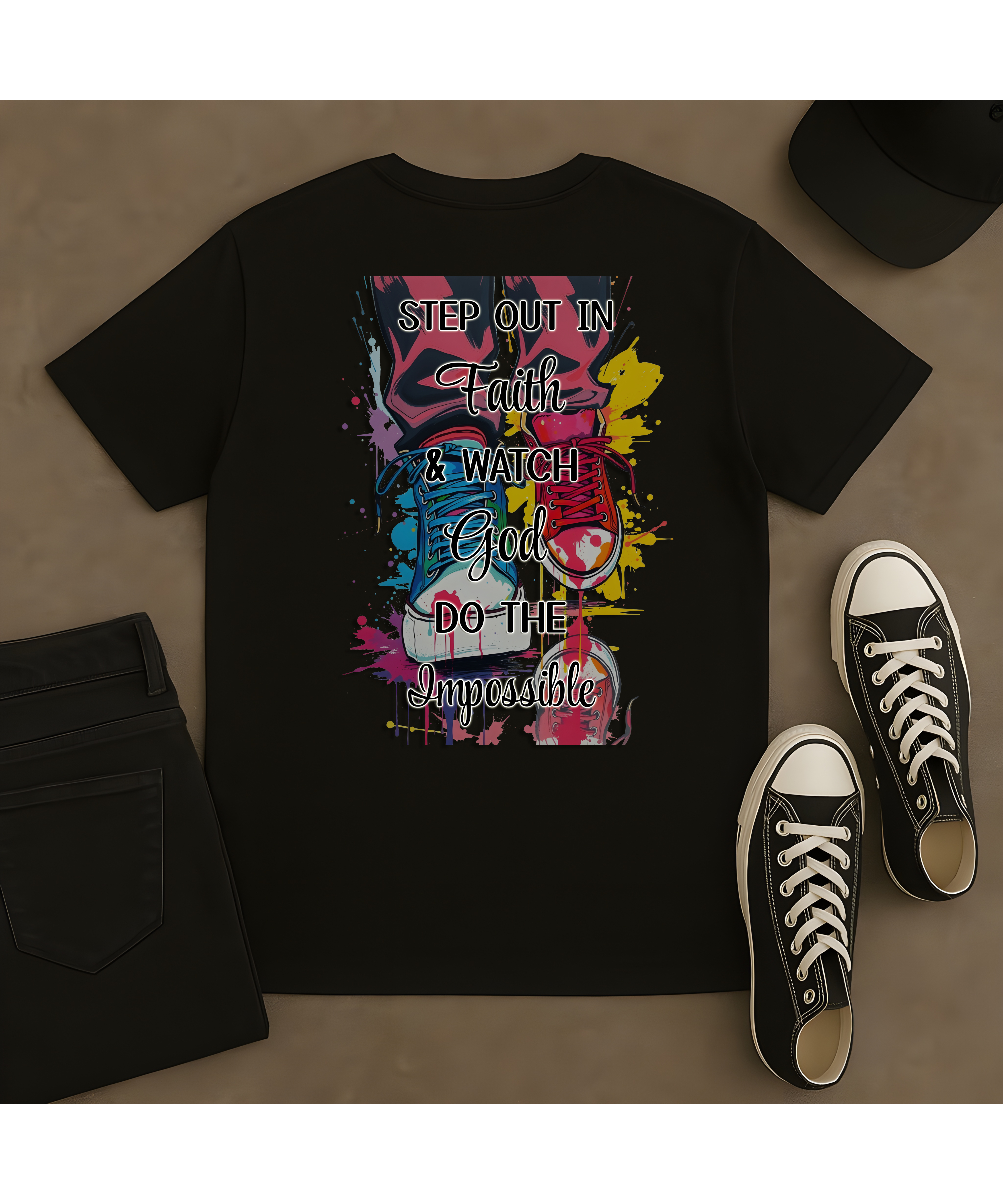 Step Out in Faith & Watch God Do the Impossible Christian Softstyle T-Shirt – Inspirational Faith Tee, 2 Corinthians 5:7 Shirt, Colorful Christian Apparel for Men and Women product thumbnail image Step Out in Faith & Watch God Do the Impossible Christian Softstyle T-Shirt – Inspirational Faith Tee, 2 Corinthians 5:7 Shirt, Colorful Christian Apparel for Men and Women product thumbnail image