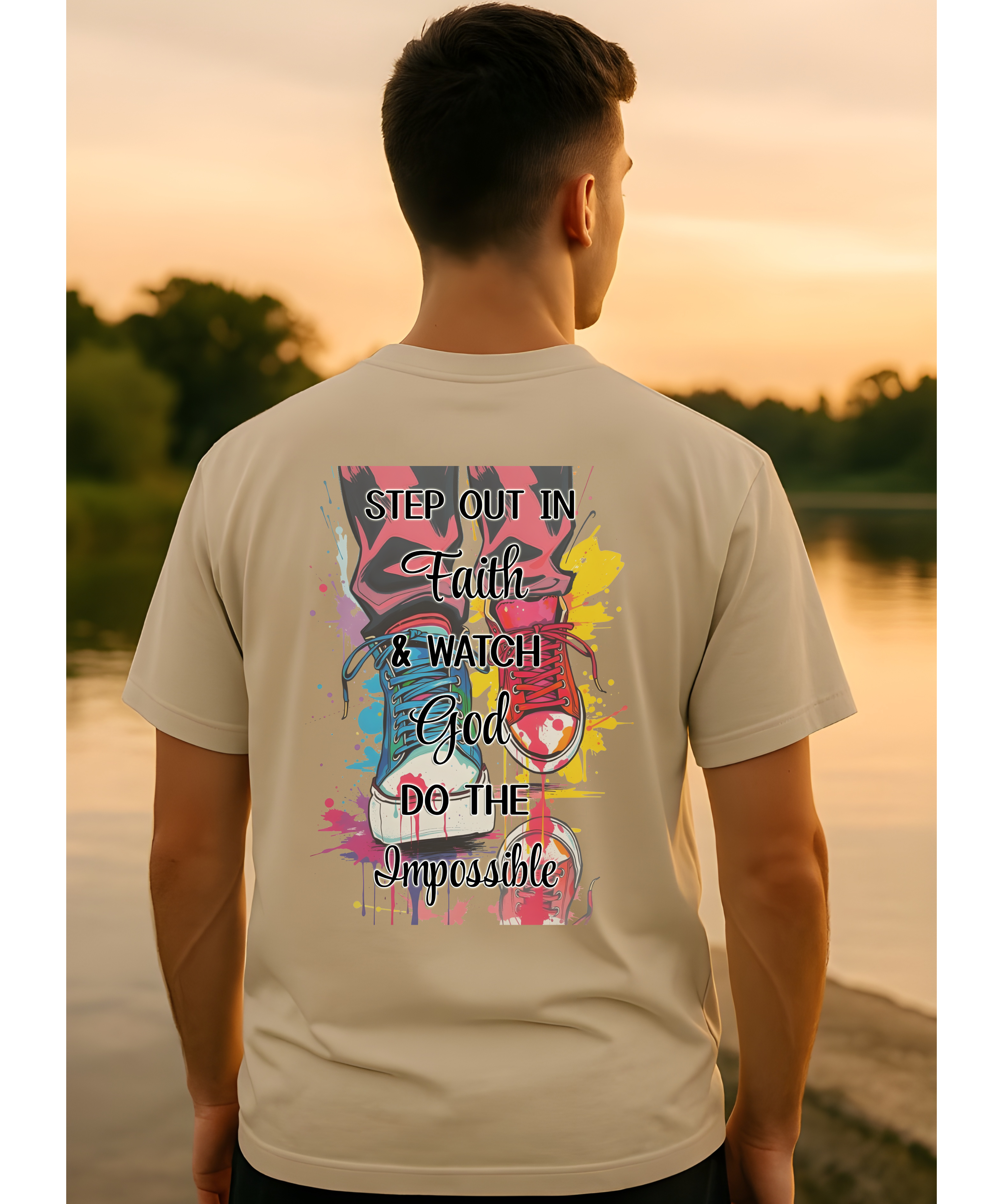 Step Out in Faith &amp; Watch God Do the Impossible Christian Softstyle T-Shirt – Inspirational Faith Tee, 2 Corinthians 5:7 Shirt, Colorful Christian Apparel for Men and Women product thumbnail image