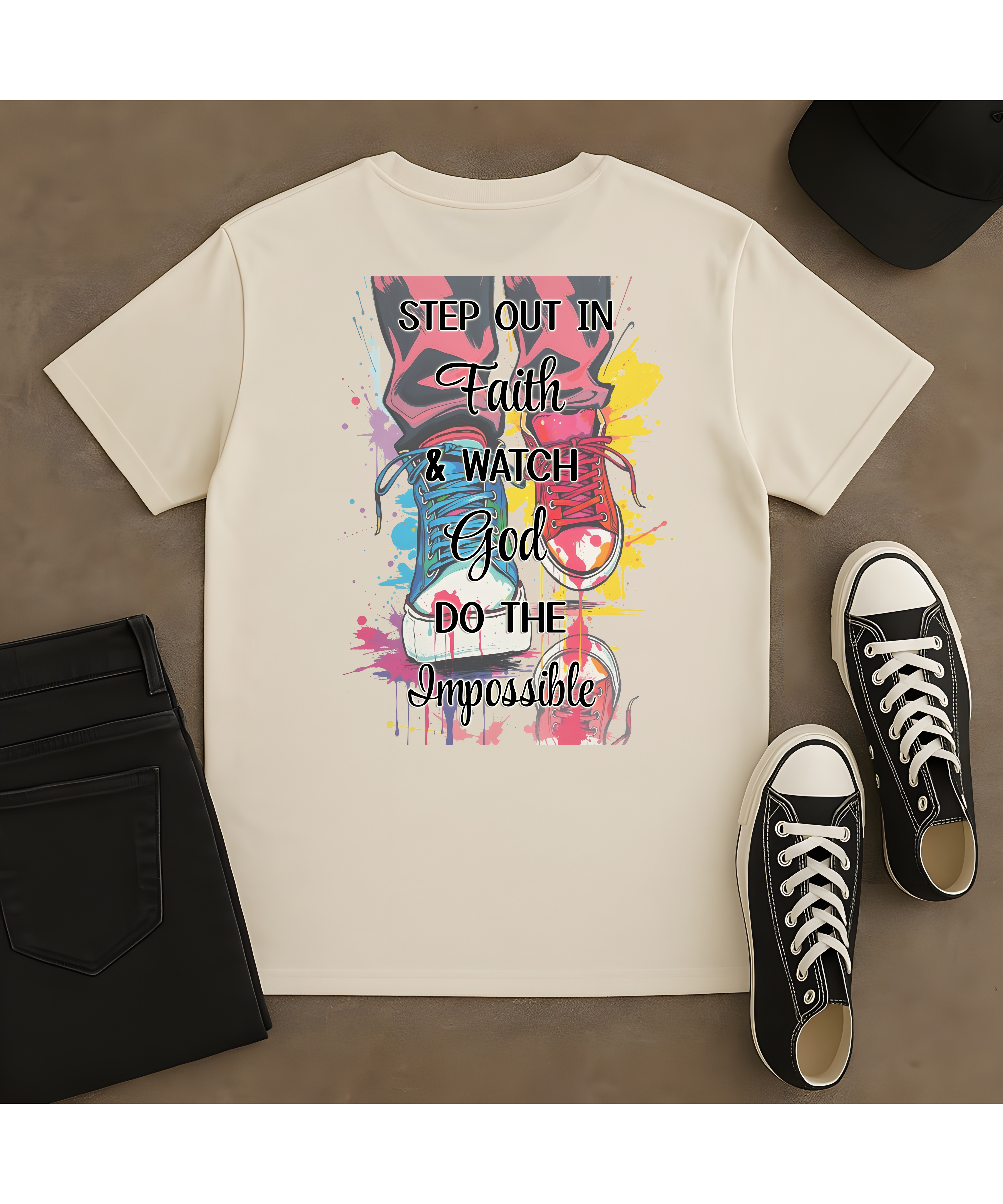 Step Out in Faith &amp; Watch God Do the Impossible Christian Softstyle T-Shirt – Inspirational Faith Tee, 2 Corinthians 5:7 Shirt, Colorful Christian Apparel for Men and Women product thumbnail image
