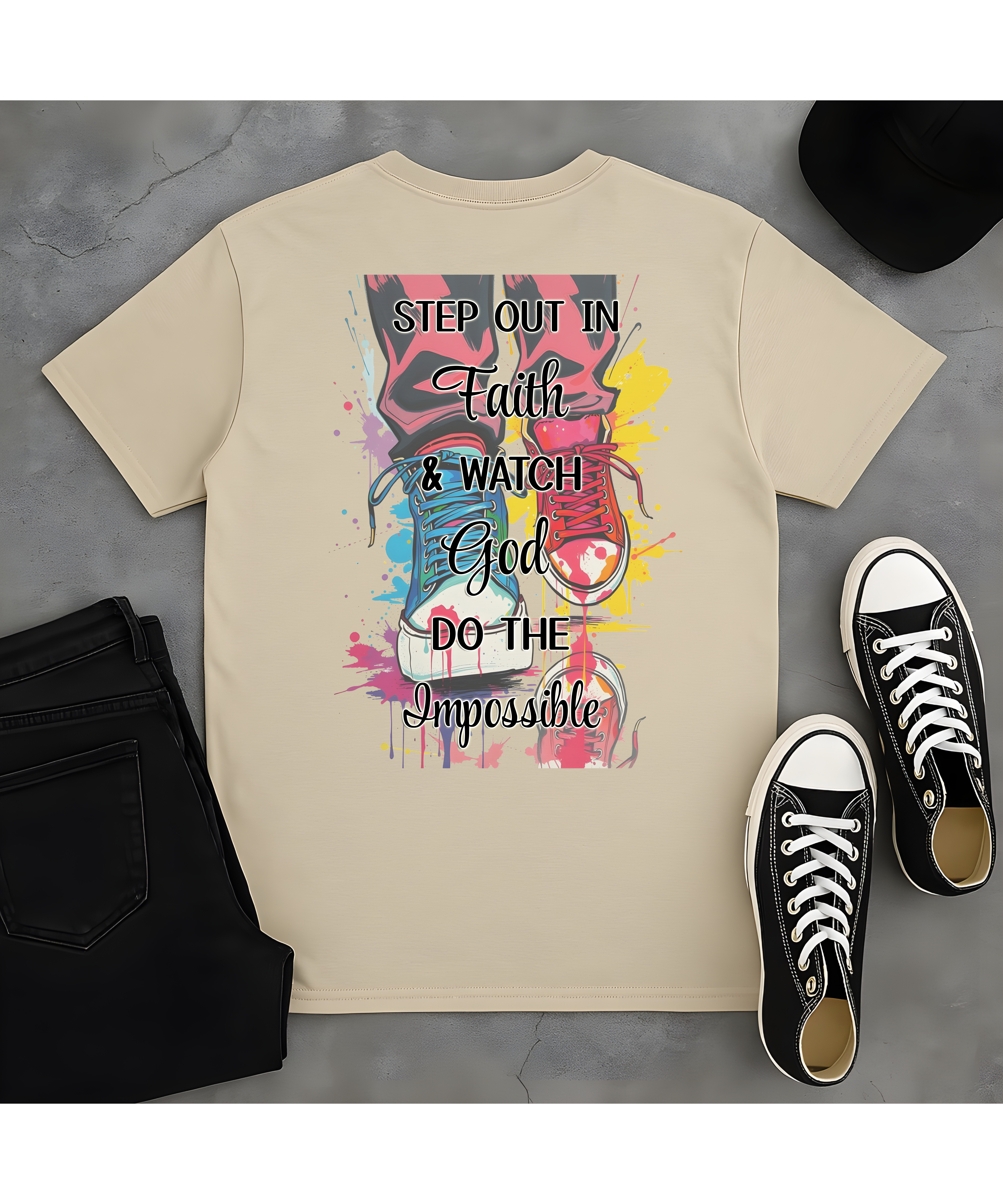 Step Out in Faith &amp; Watch God Do the Impossible Christian Softstyle T-Shirt – Inspirational Faith Tee, 2 Corinthians 5:7 Shirt, Colorful Christian Apparel for Men and Women product thumbnail image