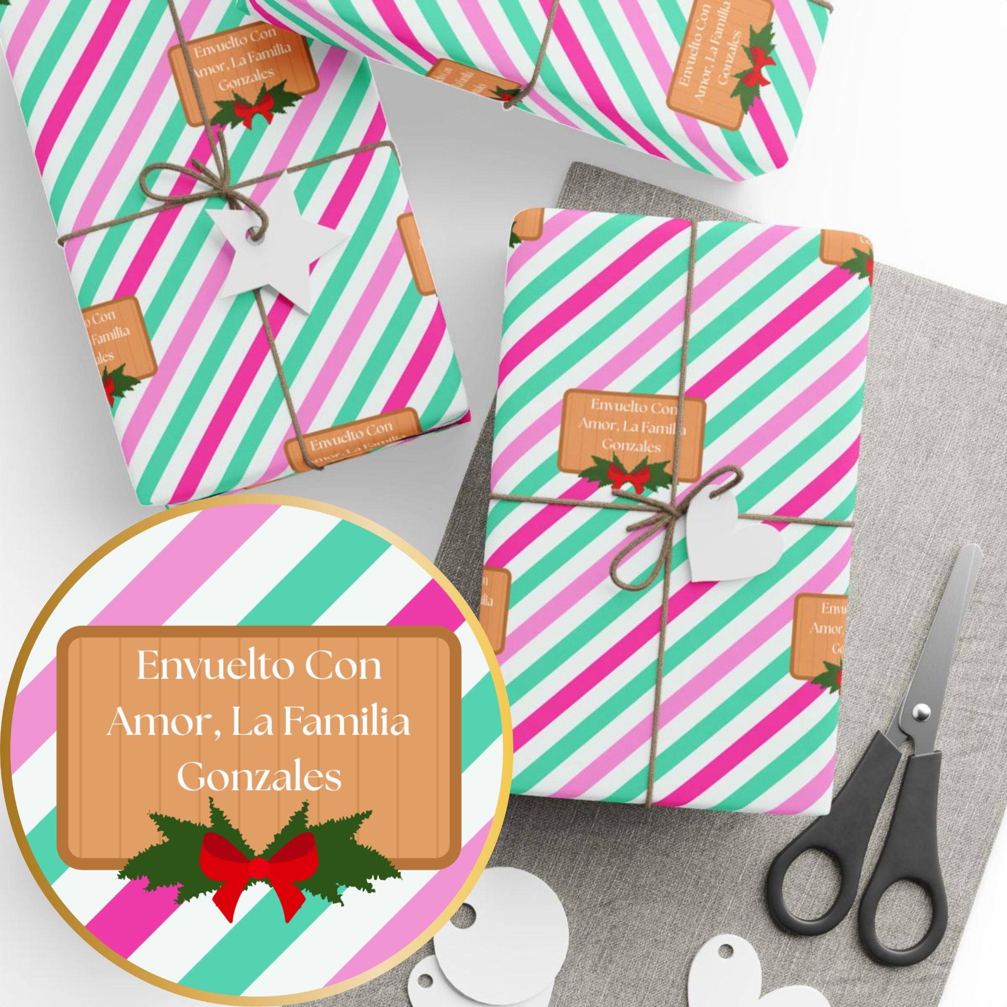 Personalized Christmas Wrapping Paper Roll - Colorful Holiday Gift Wrap with Candy Canes and Stripes product thumbnail image Personalized Christmas Wrapping Paper Roll - Colorful Holiday Gift Wrap with Candy Canes and Stripes product thumbnail image