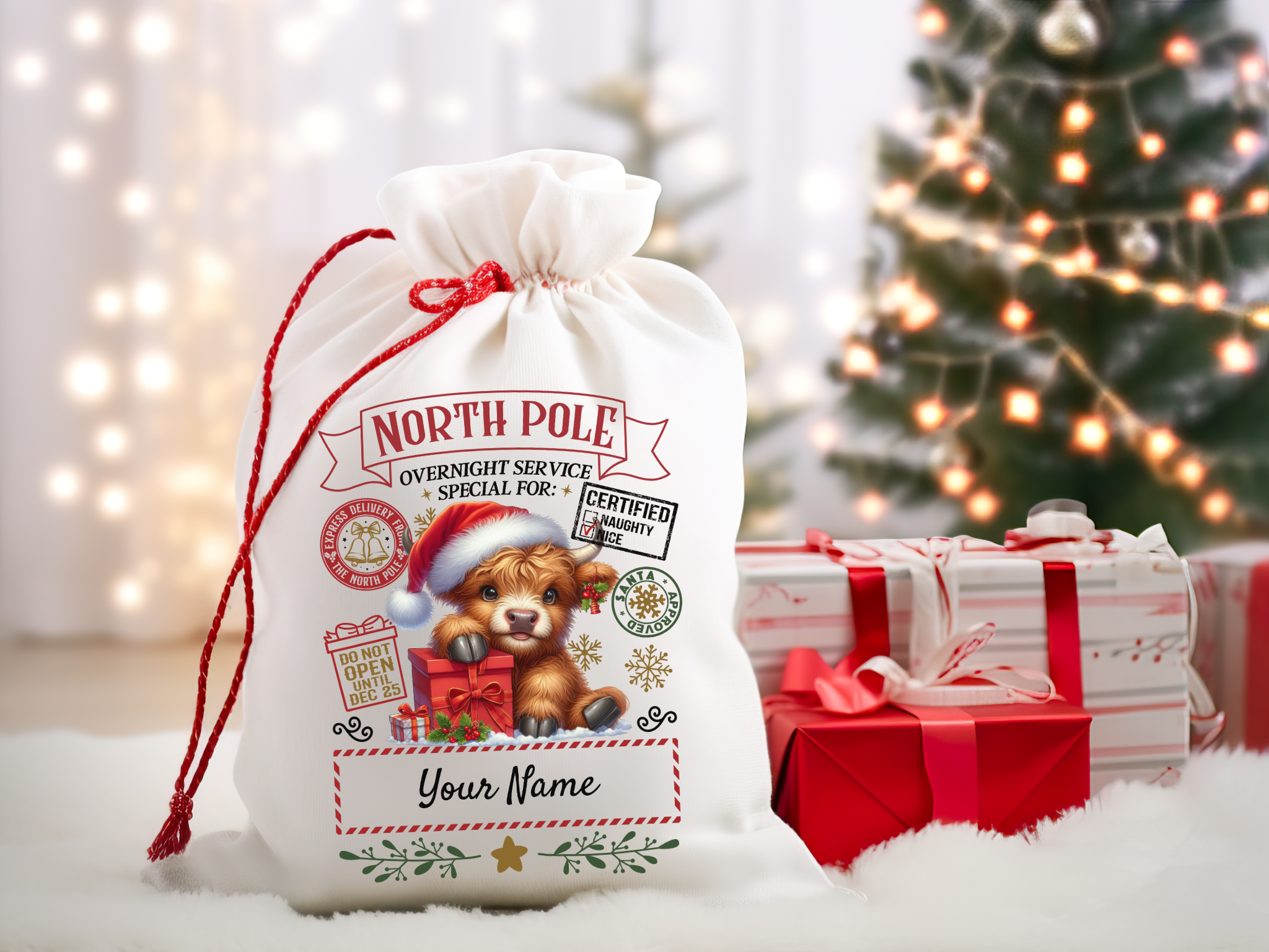 Personalized Santa Sack – North Pole Express Delivery Bag for Christmas Gifts - Cow