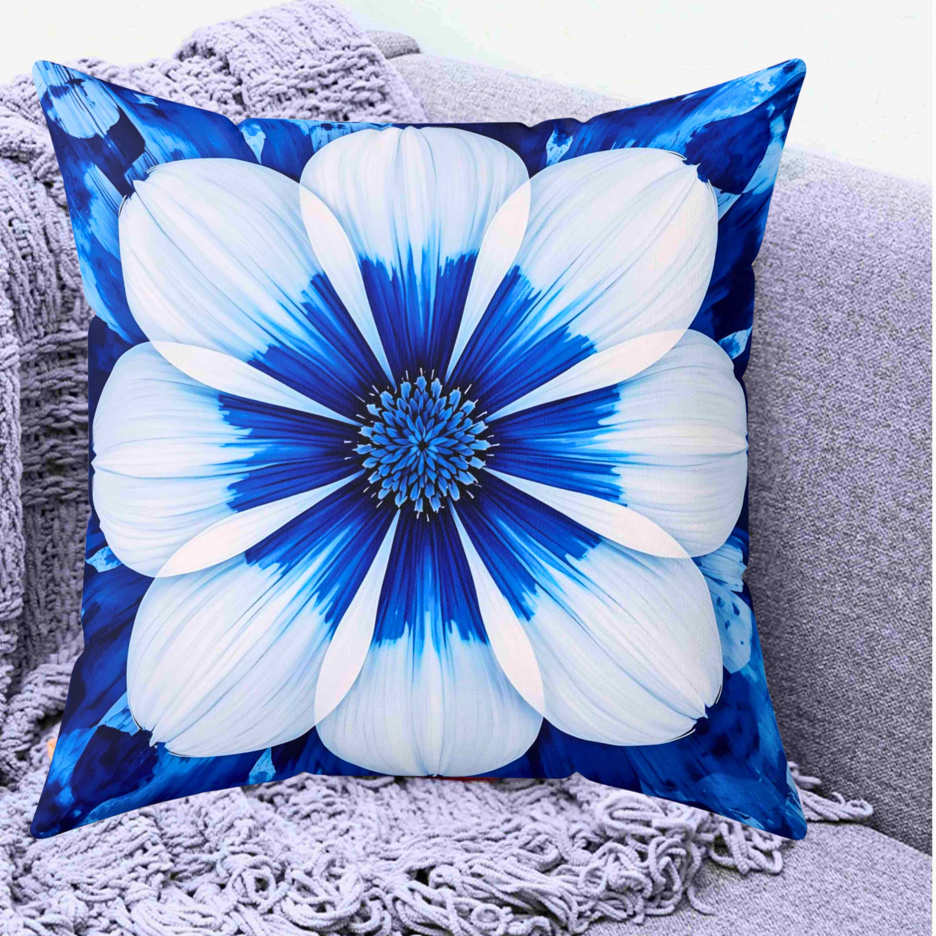 Floral Throw Pillow - Cozy Home Decor, Blue Flower Cushion, Boho Accent Pillow, Gift for Her, Spring Interior Design product thumbnail image