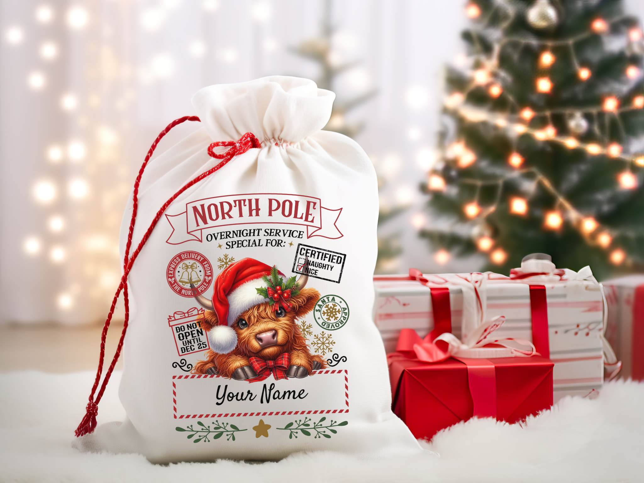 Personalized Santa Sack – North Pole Express Delivery Bag for Christmas Gifts - Cow 1