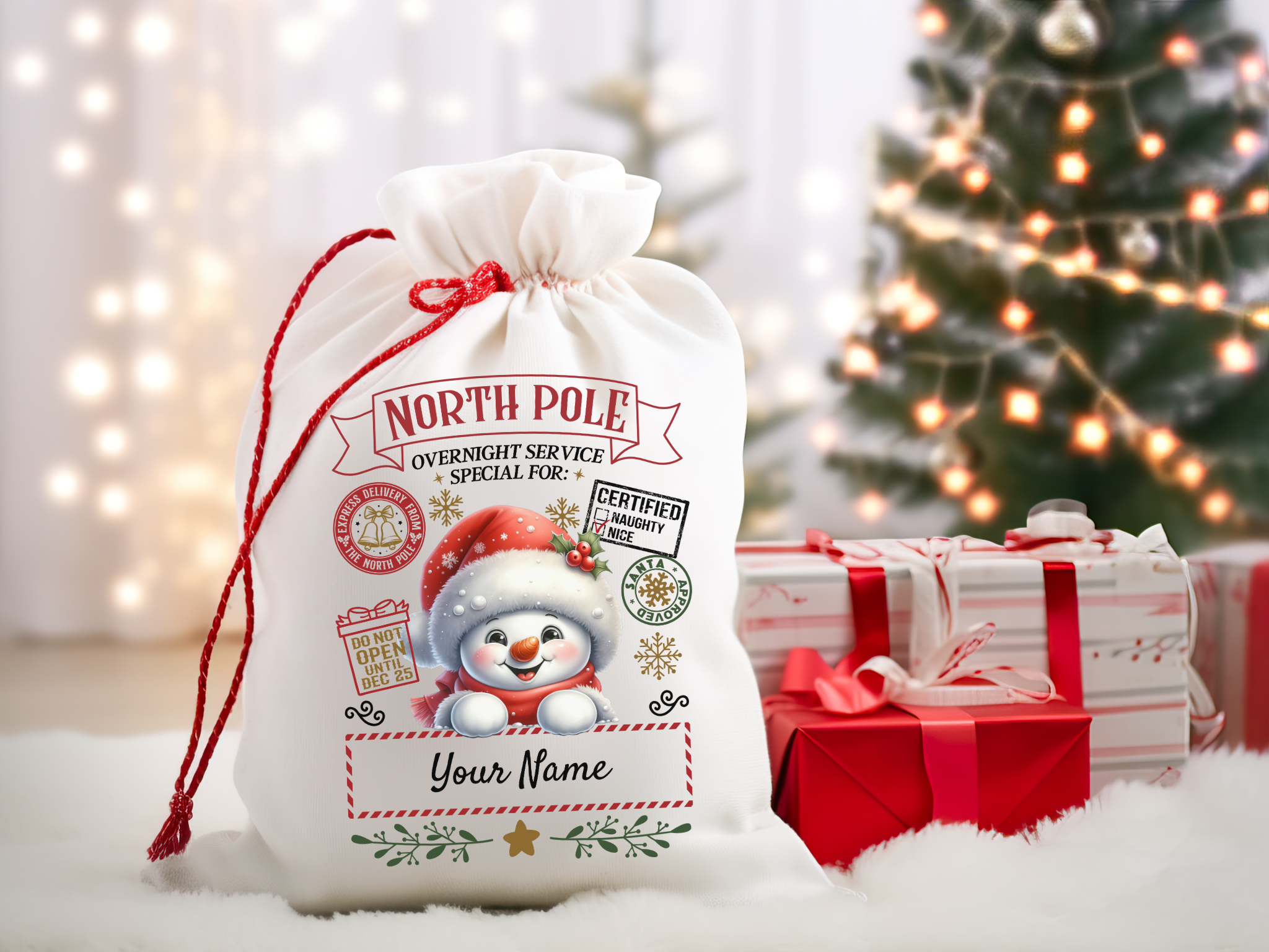 Personalized Santa Sack – North Pole Express Delivery Bag for Christmas Gifts - Snowman