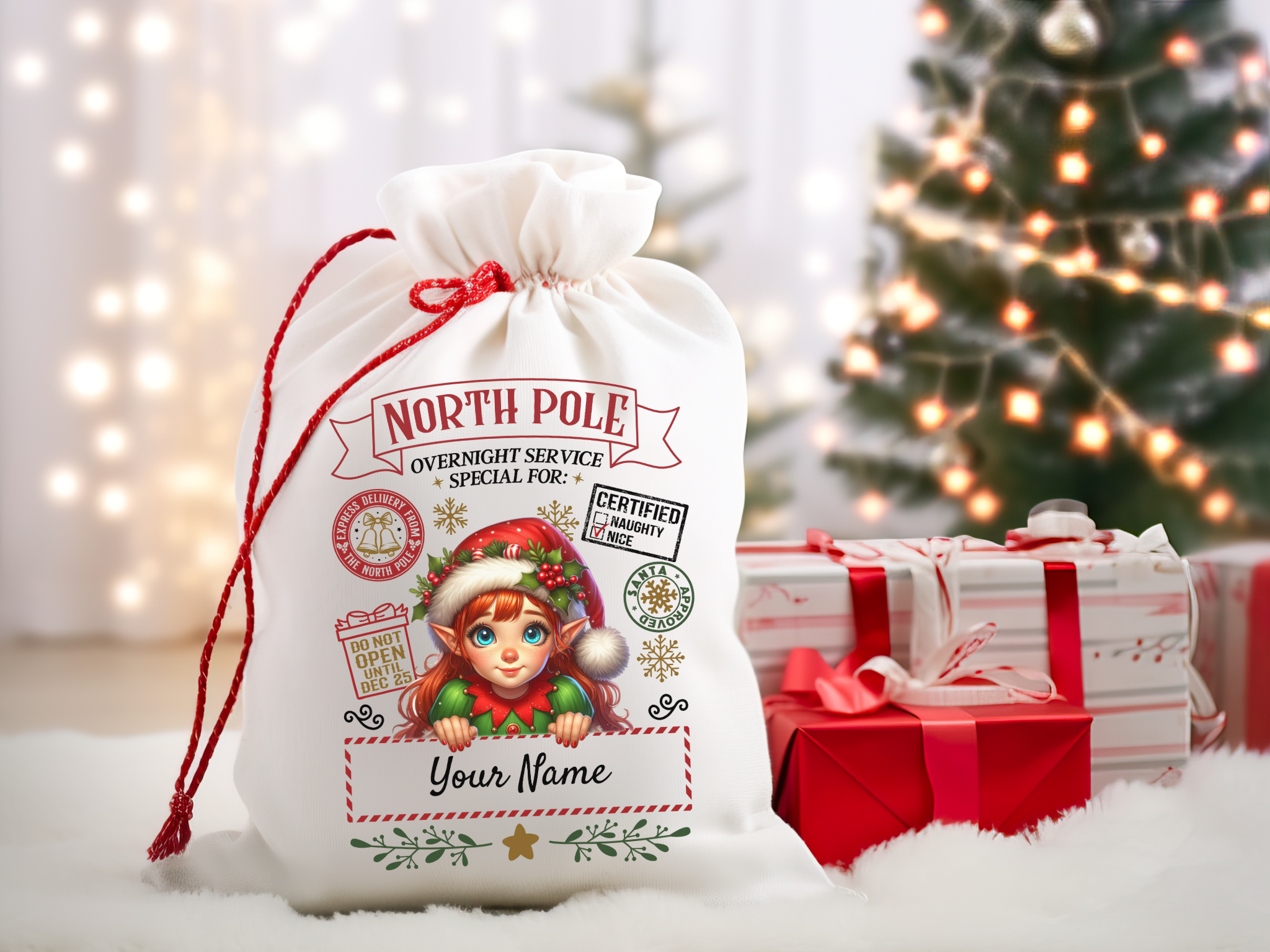 Personalized Santa Sack – North Pole Express Delivery Bag for Christmas Gifts - Girl Elf product thumbnail image