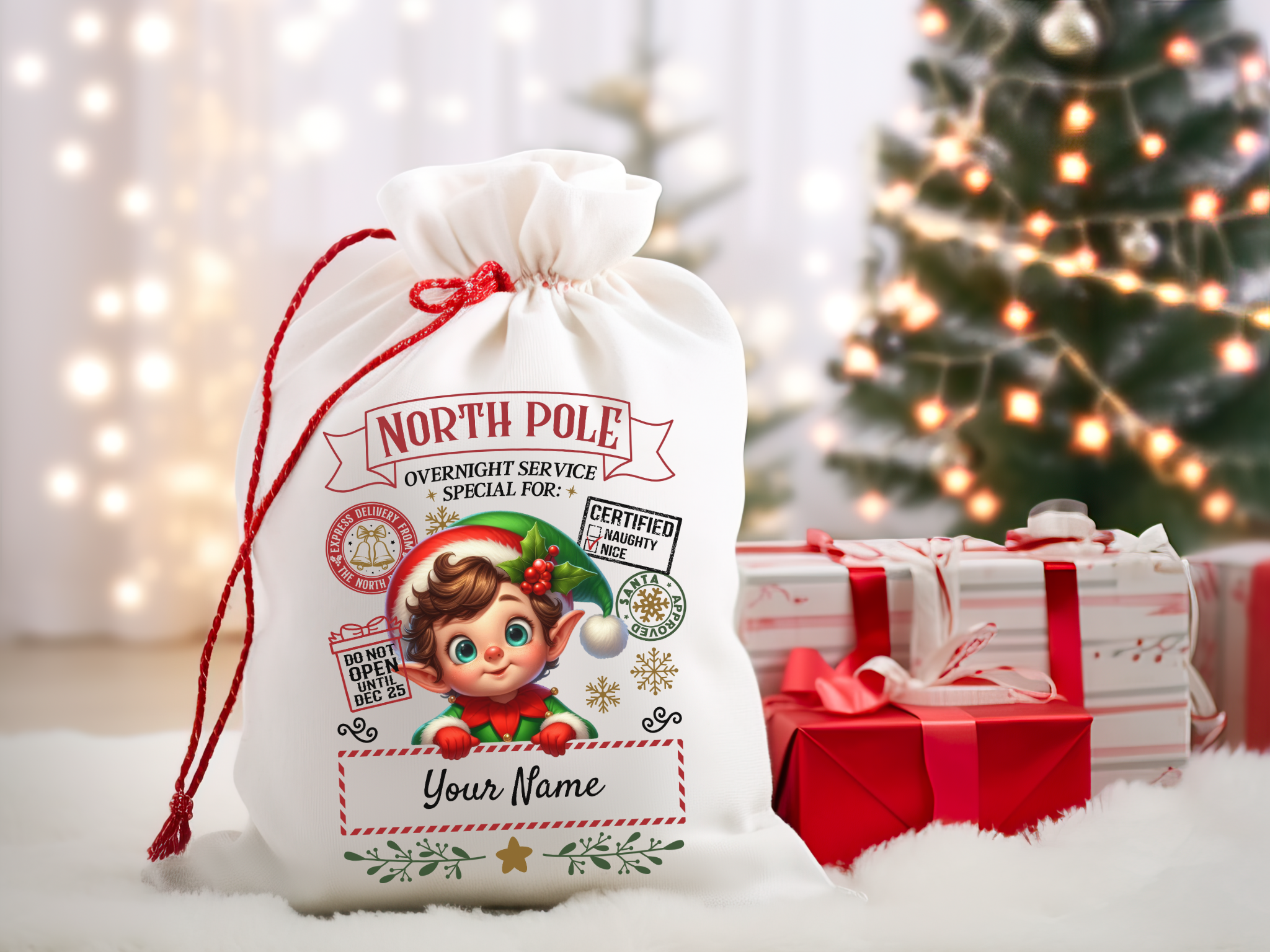 Personalized Santa Sack – North Pole Express Delivery Bag for Christmas Gifts - Boy Elf product thumbnail image Personalized Santa Sack – North Pole Express Delivery Bag for Christmas Gifts - Boy Elf product thumbnail image
