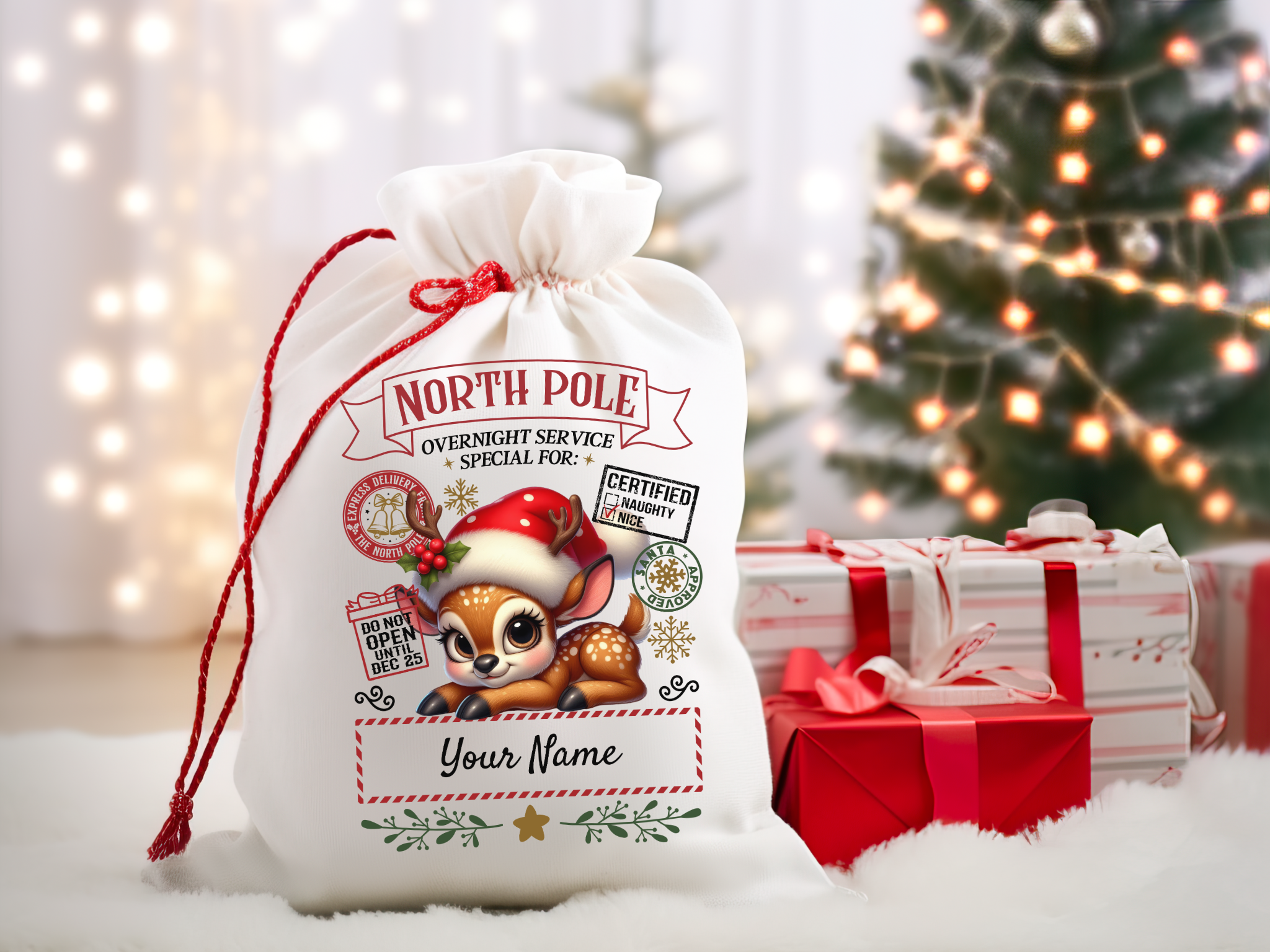 Personalized Santa Sack – North Pole Express Delivery Bag for Christmas Gifts - Reindeer product thumbnail image