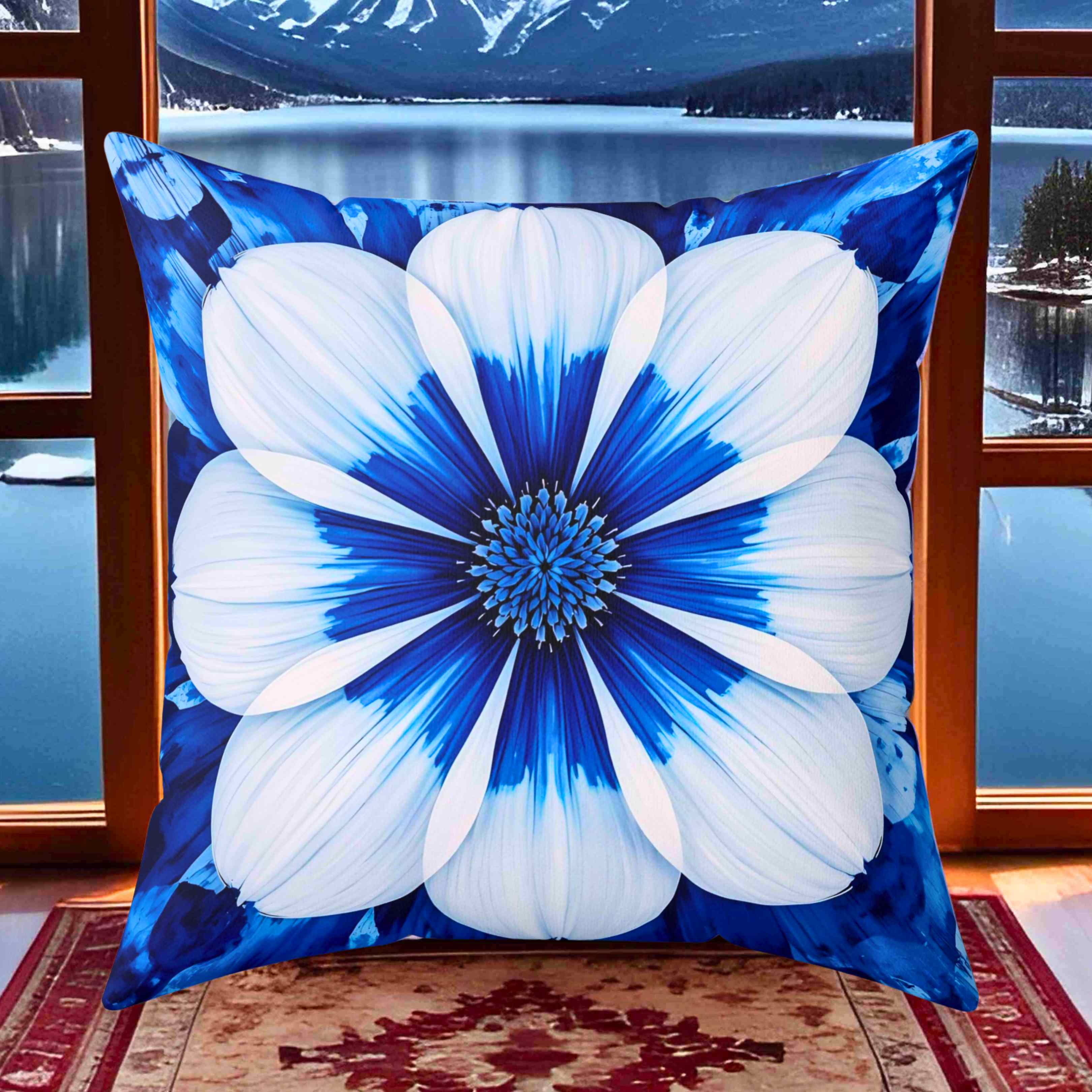 Floral Throw Pillow - Cozy Home Decor, Blue Flower Cushion, Boho Accent Pillow, Gift for Her, Spring Interior Design product thumbnail image