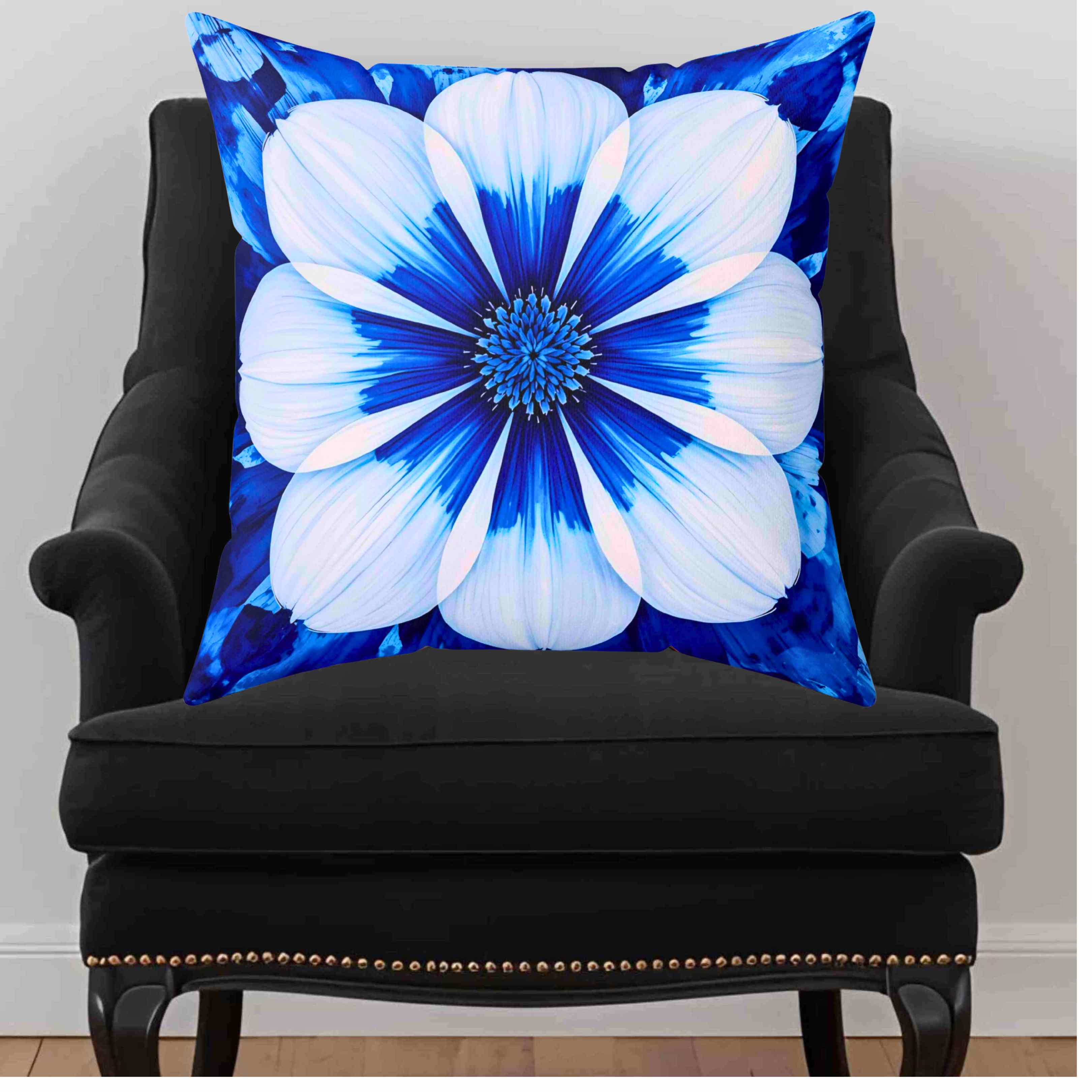 Floral Throw Pillow - Cozy Home Decor, Blue Flower Cushion, Boho Accent Pillow, Gift for Her, Spring Interior Design product thumbnail image