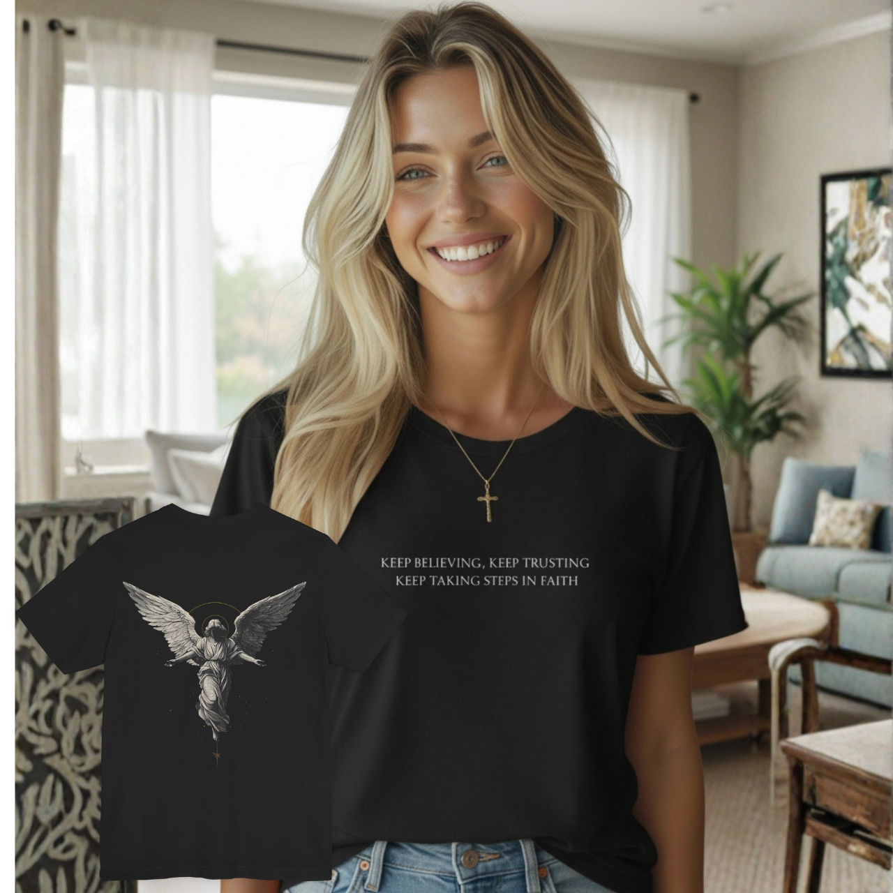 Angel Graphic Christian T-Shirt | Inspirational Quote Tee | Minimal Faith Design | Comfort Fit Unisex Shirt