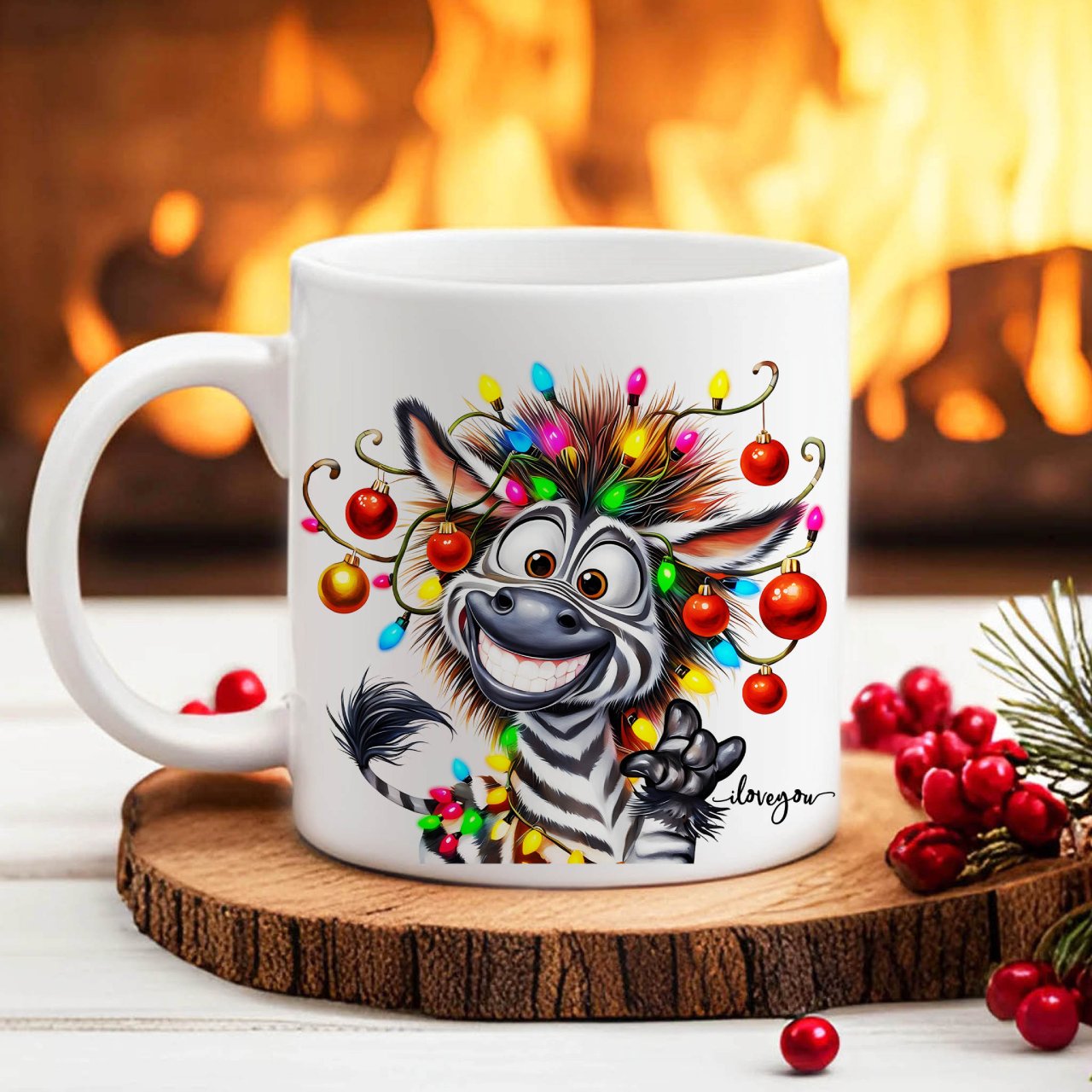 Christmas ASL ILY Zebra Art Ceramic Mug (American Sign Language I Love You) - Heartfelt Design for Nature Lovers Christmas ASL ILY Zebra Art Ceramic Mug (American Sign Language I Love You) - Heartfelt Design for Nature Lovers