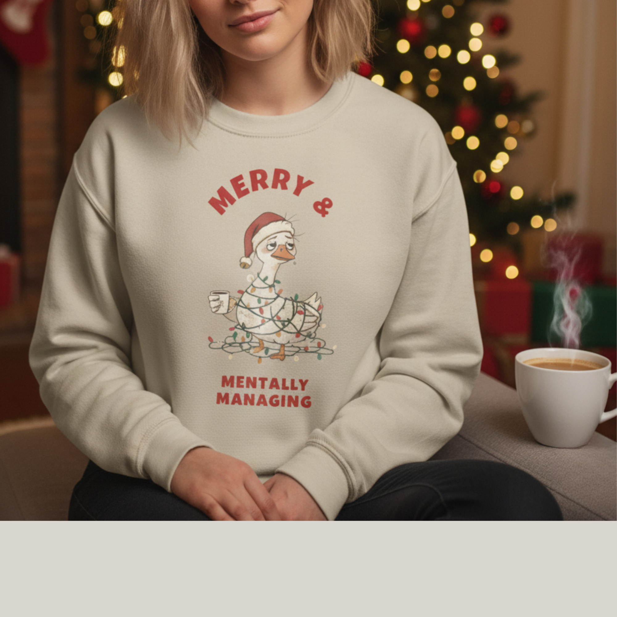 Christmas Goose Sweatshirt, Funny Christmas Mom Shirt, Tired Mom Christmas Gift, Cozy Mental Health Sweatshirt Christmas Goose Sweatshirt, Funny Christmas Mom Shirt, Tired Mom Christmas Gift, Cozy Mental Health Sweatshirt