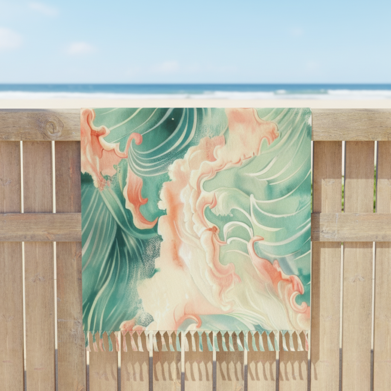Boho Pastel Wave Beach Towel | Seafoam & Coral Abstract Coastal Design | Summer Lovin’ Co. Soft Oversized Towel for Beach Days, Pool Lounging, Vacations & Gifts product thumbnail image Boho Pastel Wave Beach Towel | Seafoam & Coral Abstract Coastal Design | Summer Lovin’ Co. Soft Oversized Towel for Beach Days, Pool Lounging, Vacations & Gifts product thumbnail image