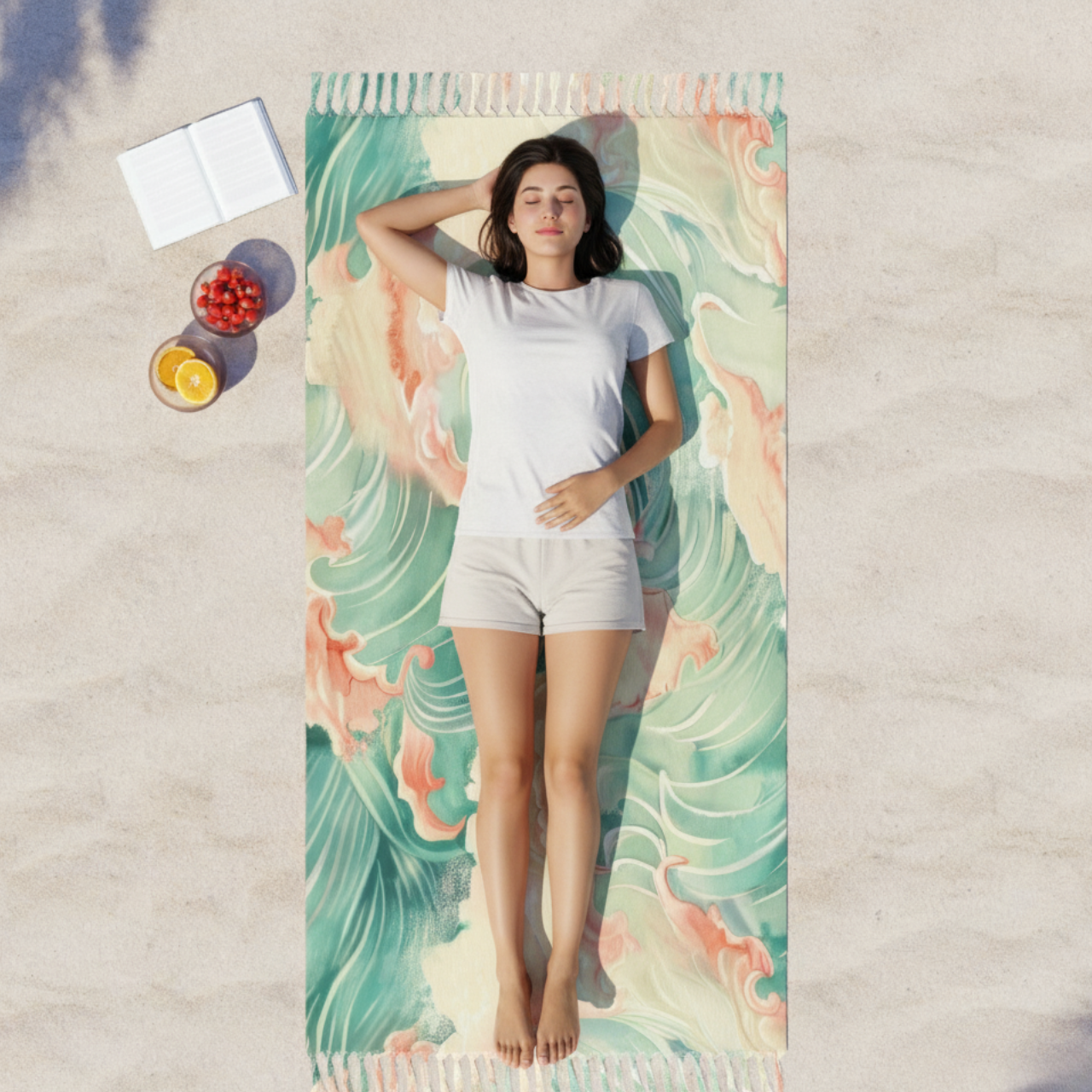 Boho Pastel Wave Beach Towel | Seafoam & Coral Abstract Coastal Design | Summer Lovin’ Co. Soft Oversized Towel for Beach Days, Pool Lounging, Vacations & Gifts product thumbnail image Boho Pastel Wave Beach Towel | Seafoam & Coral Abstract Coastal Design | Summer Lovin’ Co. Soft Oversized Towel for Beach Days, Pool Lounging, Vacations & Gifts product thumbnail image