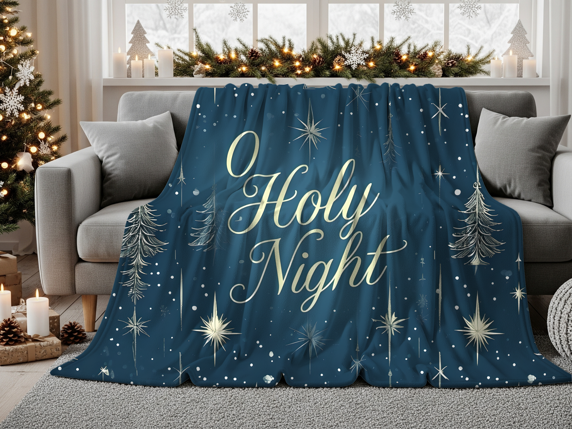 O Holy Night Christian Christmas Sherpa Fleece Blanket | Cozy Throw | Home Decor Gift