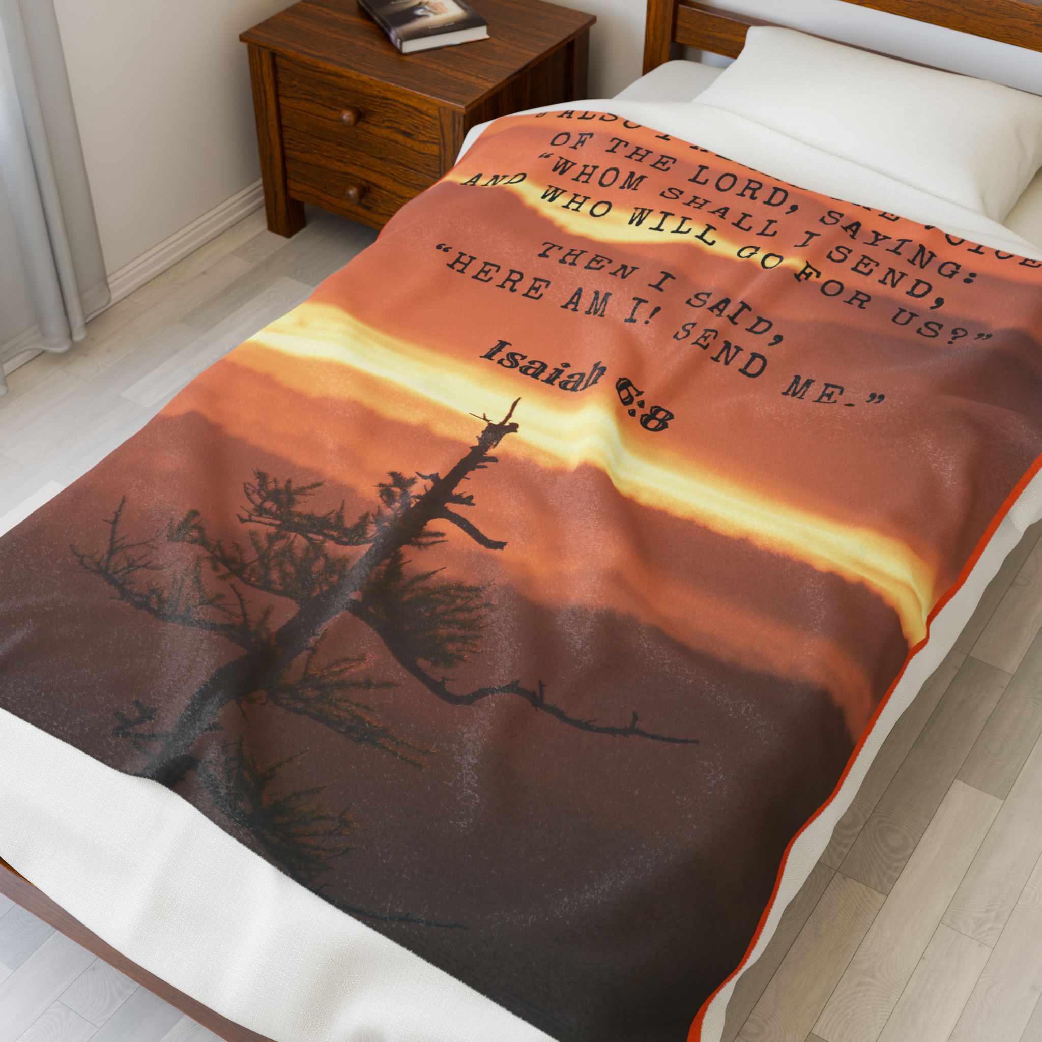 Inspirational Lightweight Velveteen Plushie Blanket featuring a Bible Verse Scriptural Isaiah 6:8 product thumbnail image