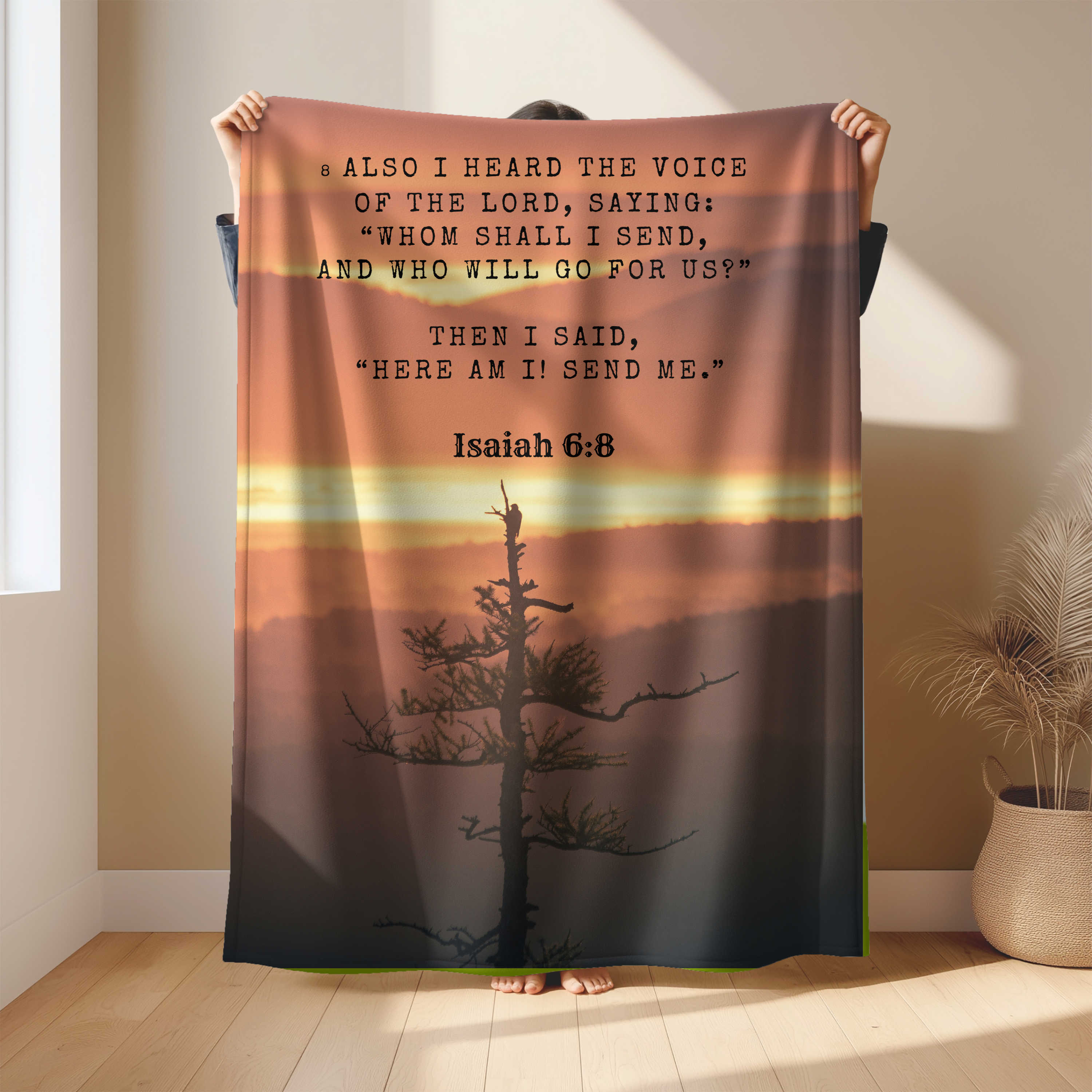 Inspirational Lightweight Velveteen Plushie Blanket featuring a Bible Verse Scriptural Isaiah 6:8 product thumbnail image