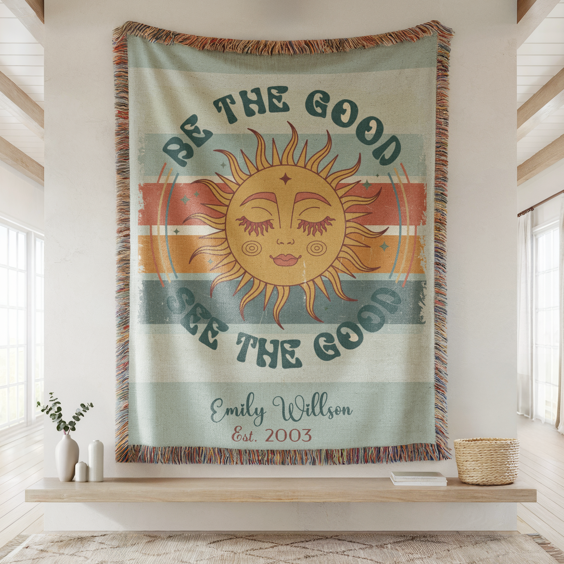 Sun and Moon Woven Blanket | Cozy Decor, Bohemian Home, Personalized Birthday Gift, Warm Throw, Indoor or Outdoor product thumbnail image Sun and Moon Woven Blanket | Cozy Decor, Bohemian Home, Personalized Birthday Gift, Warm Throw, Indoor or Outdoor product thumbnail image