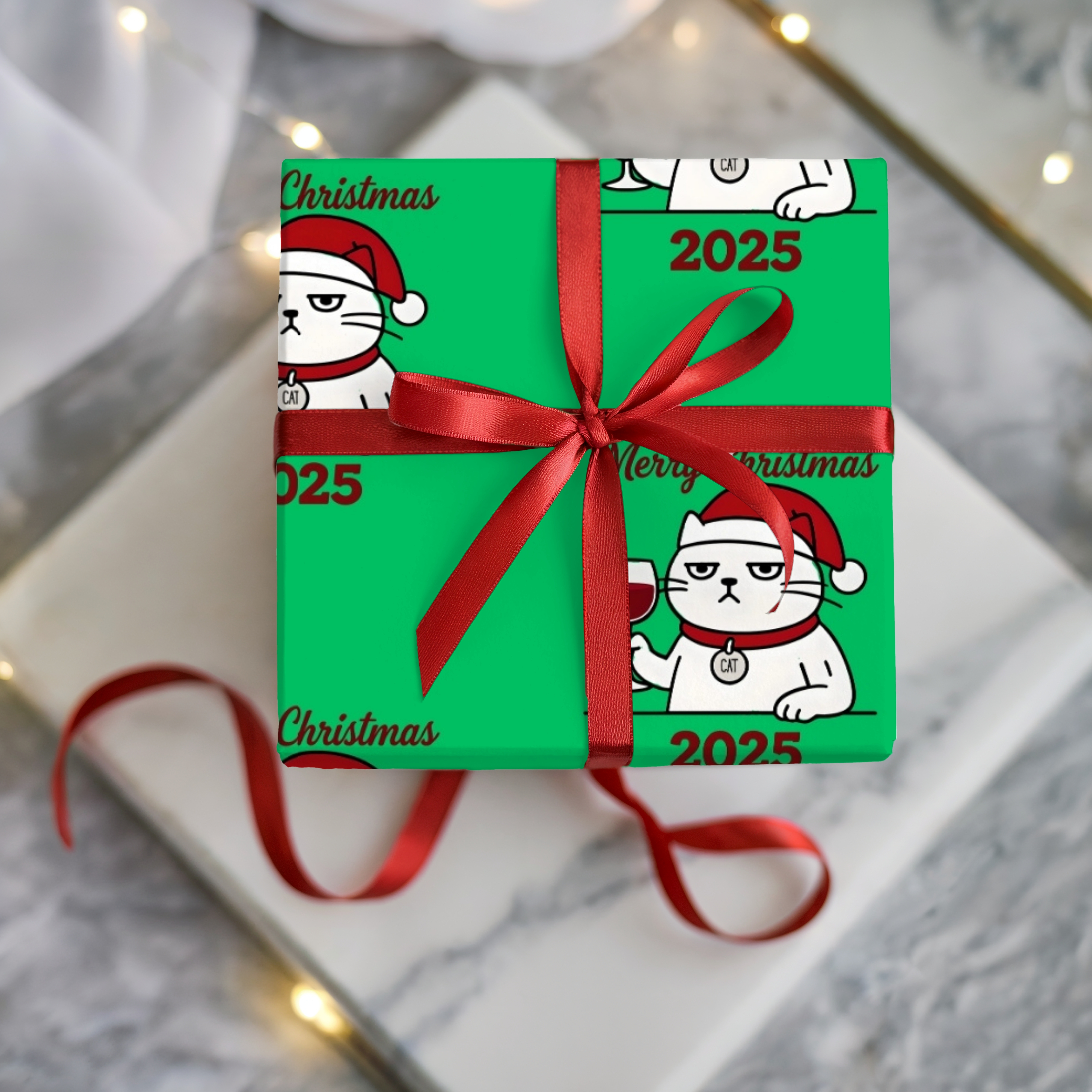 Christmas Wrapping Paper Roll - Festive Green Design with Cute Cat Wrapping Paper product thumbnail image Christmas Wrapping Paper Roll - Festive Green Design with Cute Cat Wrapping Paper product thumbnail image