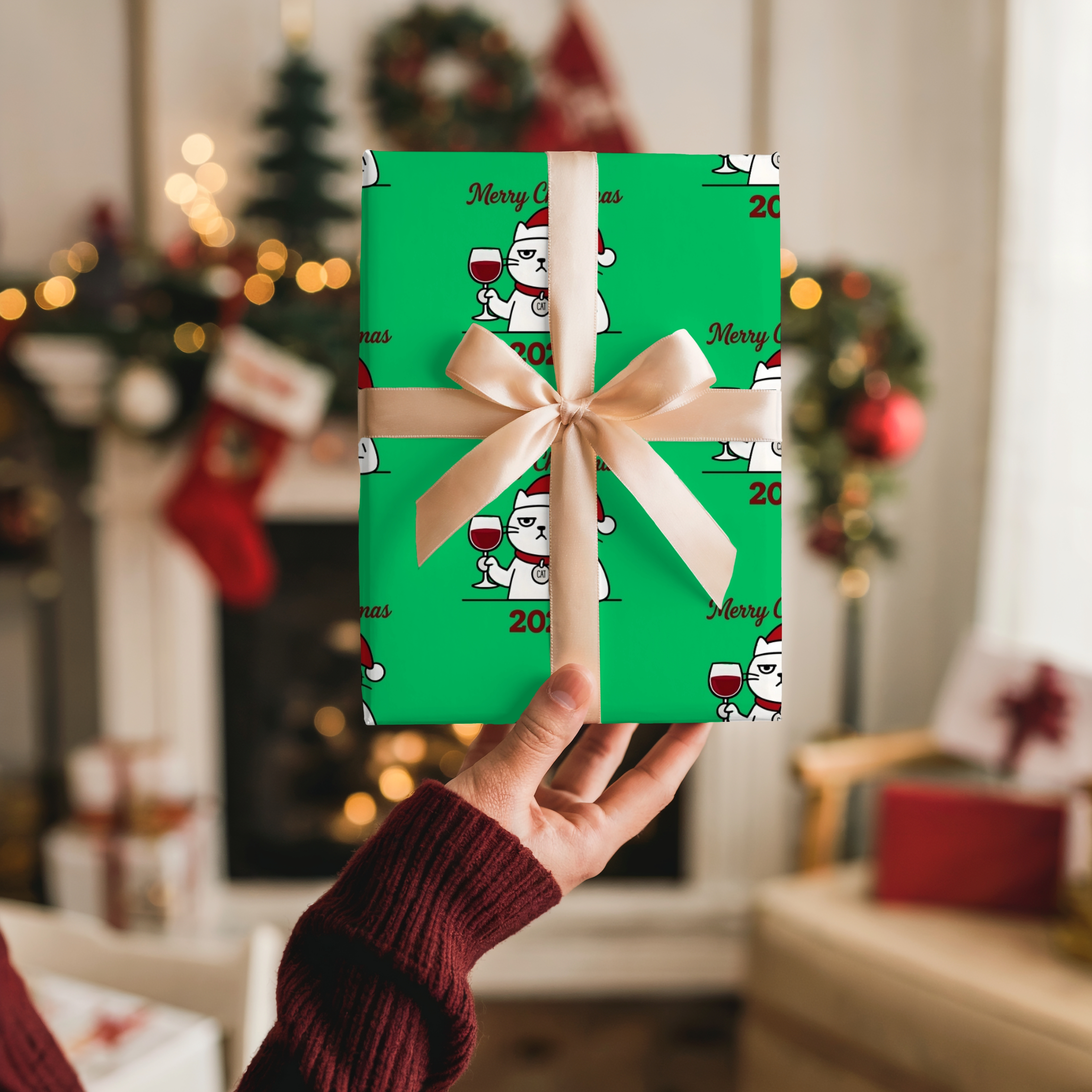 Christmas Wrapping Paper Roll - Festive Green Design with Cute Cat Wrapping Paper product thumbnail image Christmas Wrapping Paper Roll - Festive Green Design with Cute Cat Wrapping Paper product thumbnail image