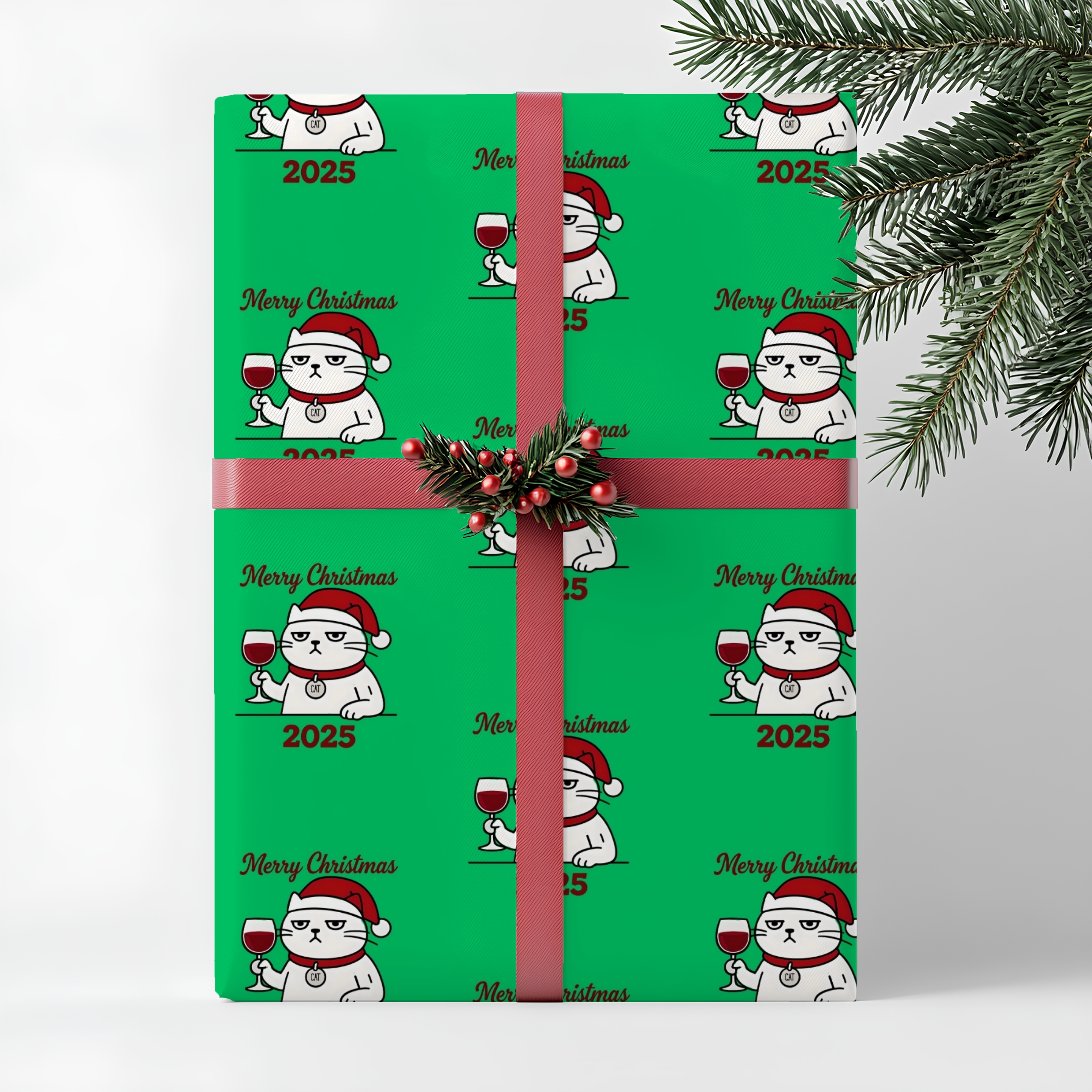 Christmas Wrapping Paper Roll - Festive Green Design with Cute Cat Wrapping Paper product thumbnail image Christmas Wrapping Paper Roll - Festive Green Design with Cute Cat Wrapping Paper product thumbnail image
