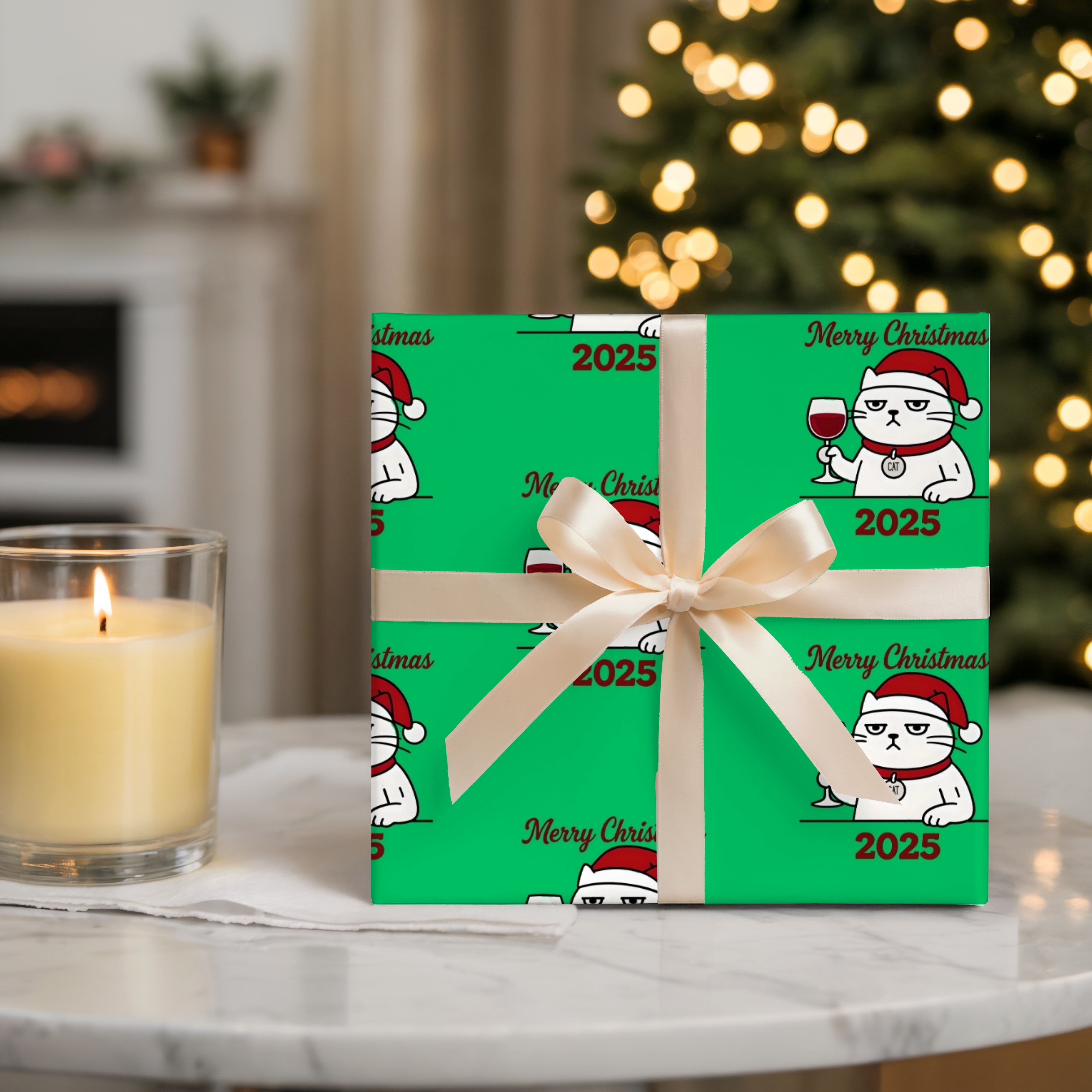 Christmas Wrapping Paper Roll - Festive Green Design with Cute Cat Wrapping Paper product thumbnail image Christmas Wrapping Paper Roll - Festive Green Design with Cute Cat Wrapping Paper product thumbnail image