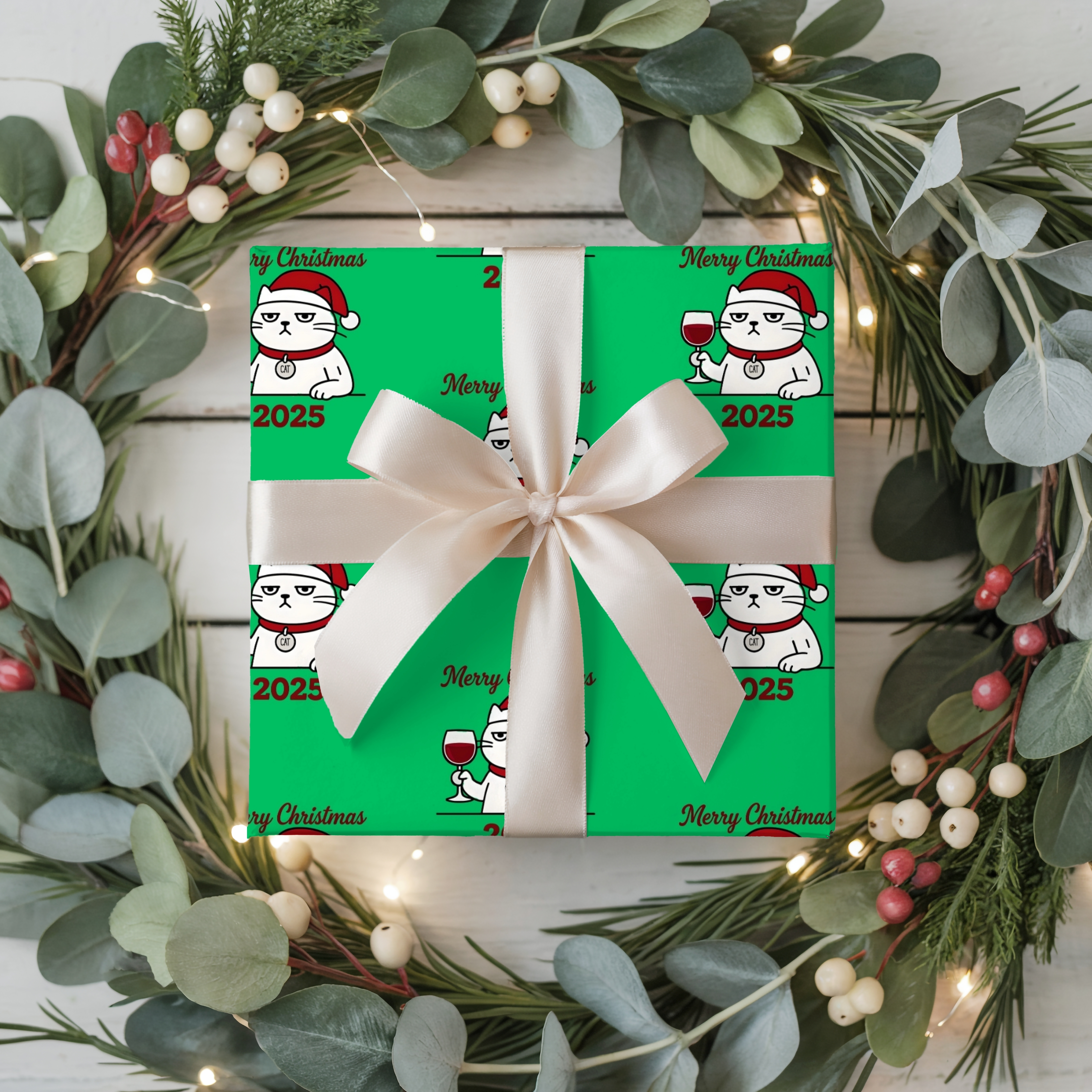 Christmas Wrapping Paper Roll - Festive Green Design with Cute Cat Wrapping Paper product thumbnail image Christmas Wrapping Paper Roll - Festive Green Design with Cute Cat Wrapping Paper product thumbnail image