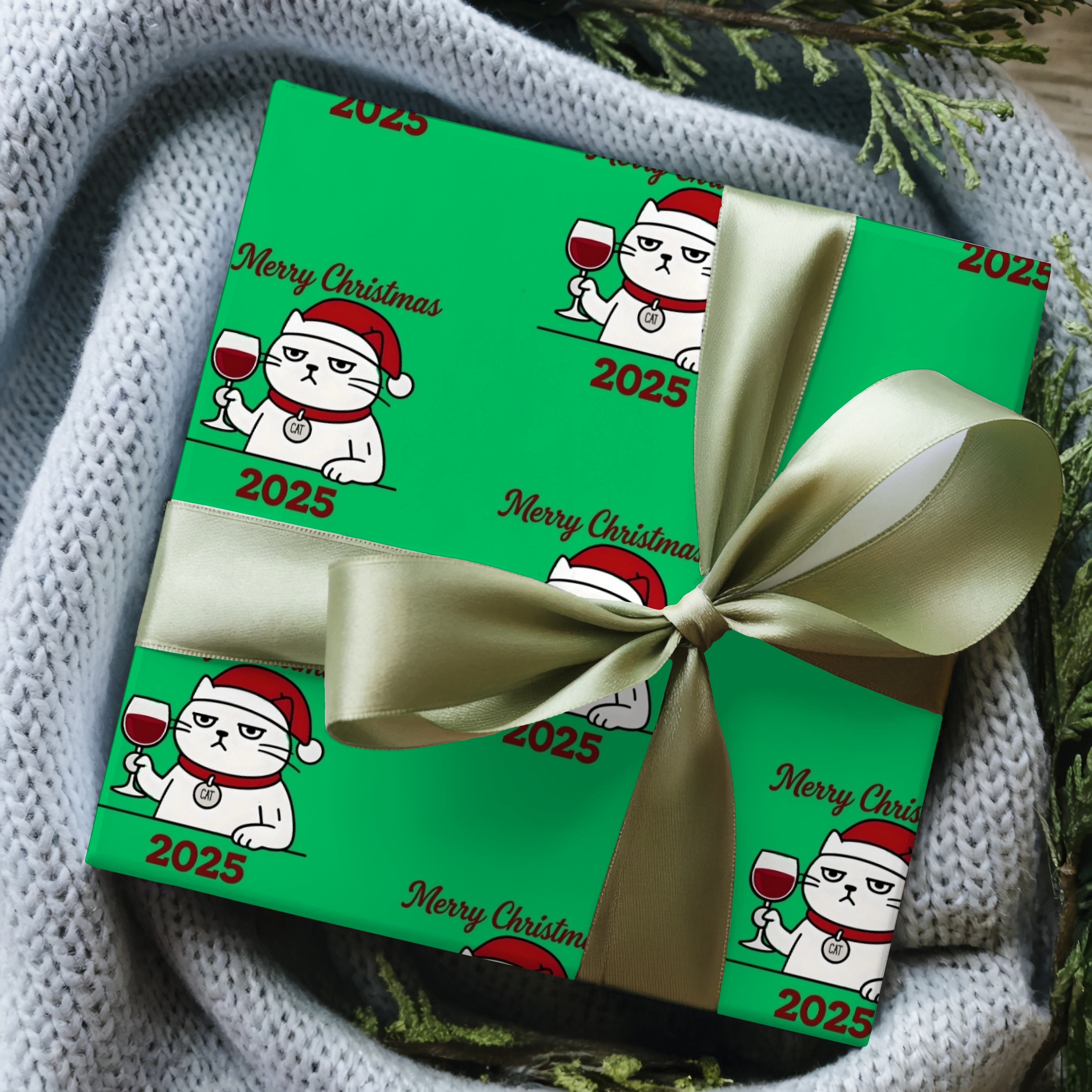 Christmas Wrapping Paper Roll - Festive Green Design with Cute Cat Wrapping Paper product thumbnail image Christmas Wrapping Paper Roll - Festive Green Design with Cute Cat Wrapping Paper product thumbnail image