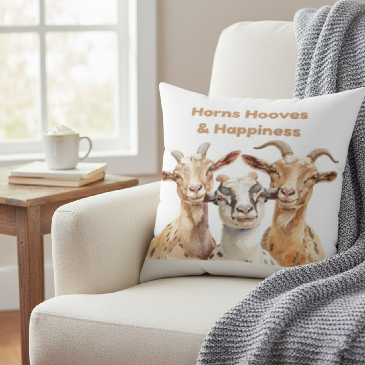 Horns Hooves & Happiness - Decorative Pillow product thumbnail image Horns Hooves & Happiness - Decorative Pillow product thumbnail image
