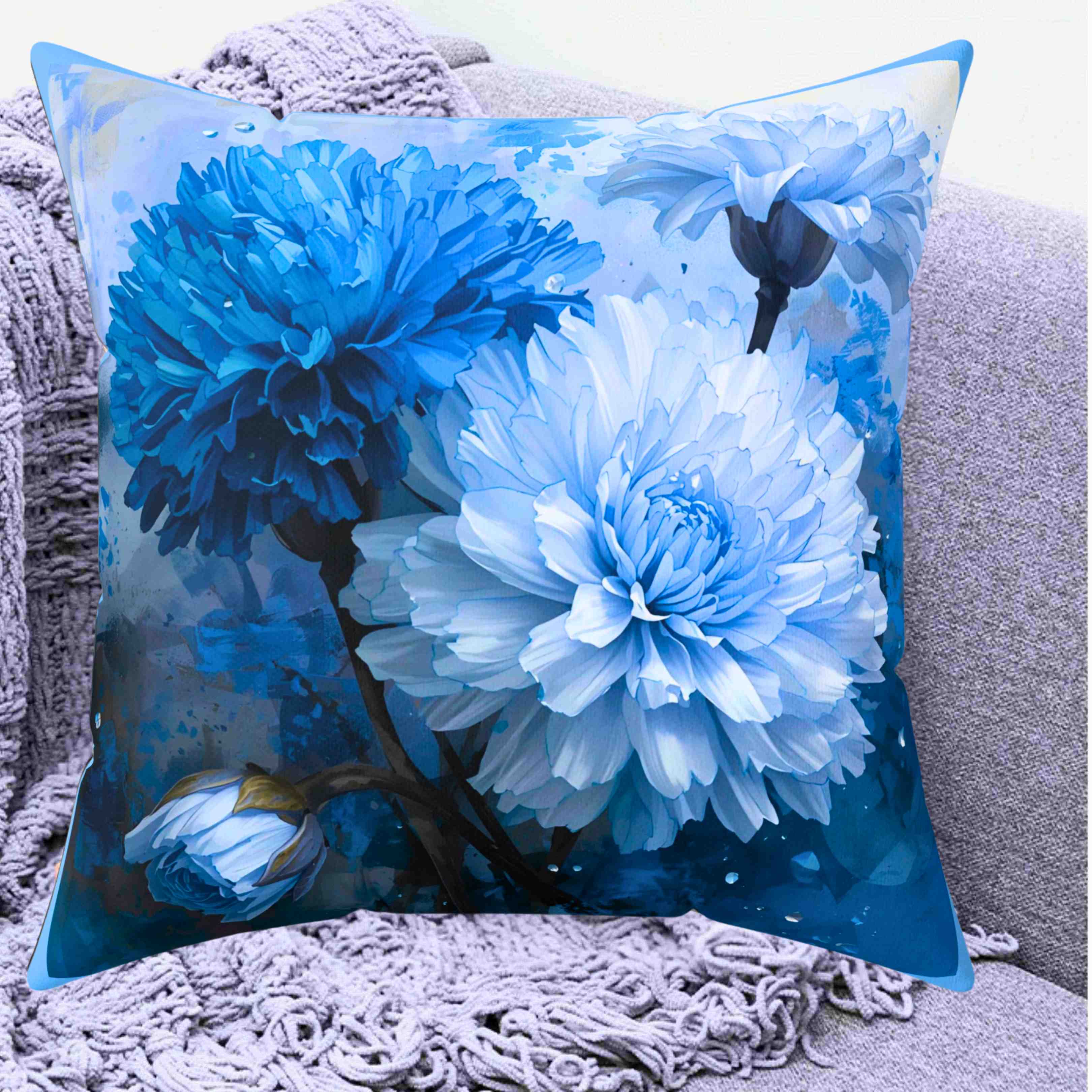 Carnations of Blue Decorative Pillow, Cozy Home Accent, Flower Cushion, Boho Decor, Gift for Her, Spring Home Decor product thumbnail image