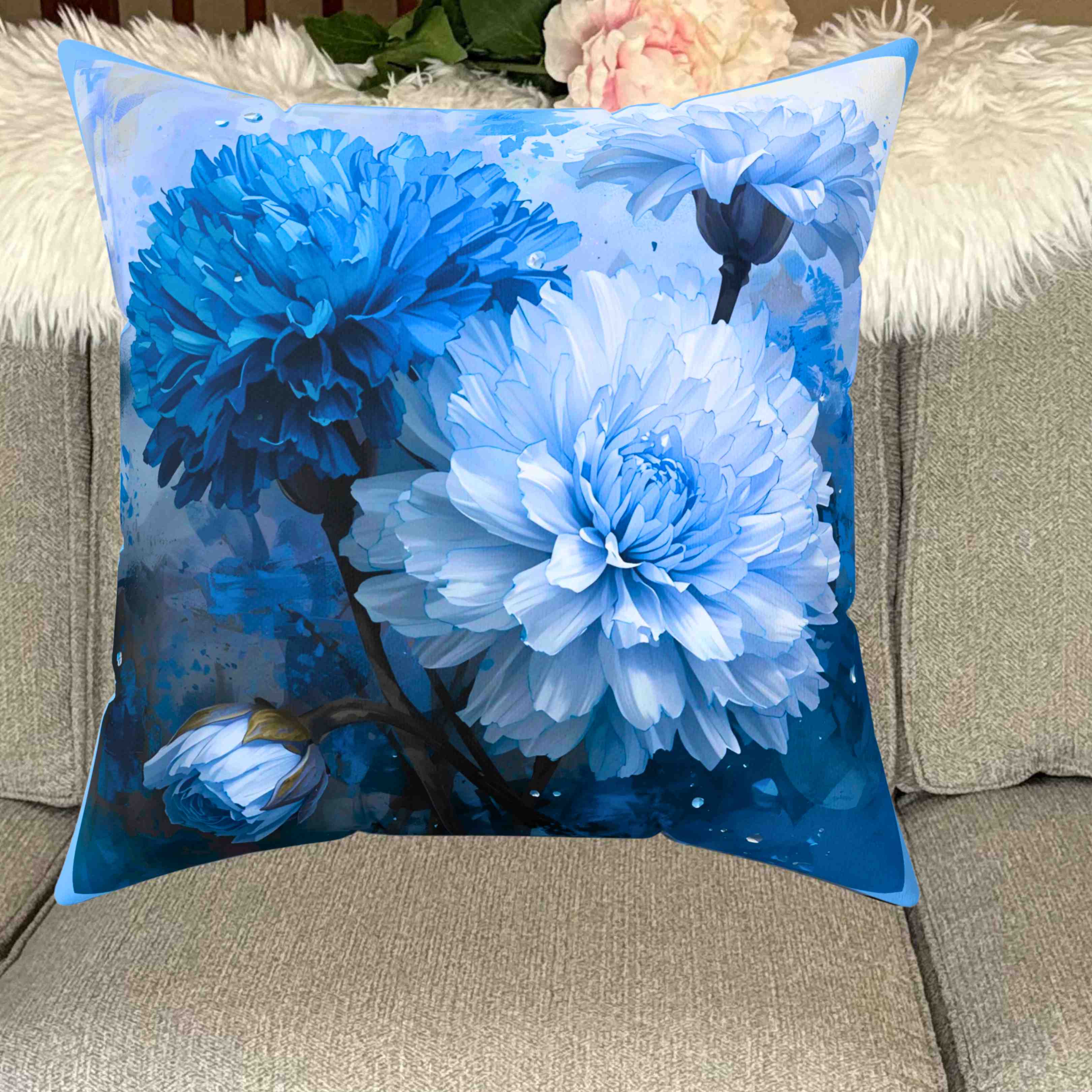 Carnations of Blue Decorative Pillow, Cozy Home Accent, Flower Cushion, Boho Decor, Gift for Her, Spring Home Decor product thumbnail image