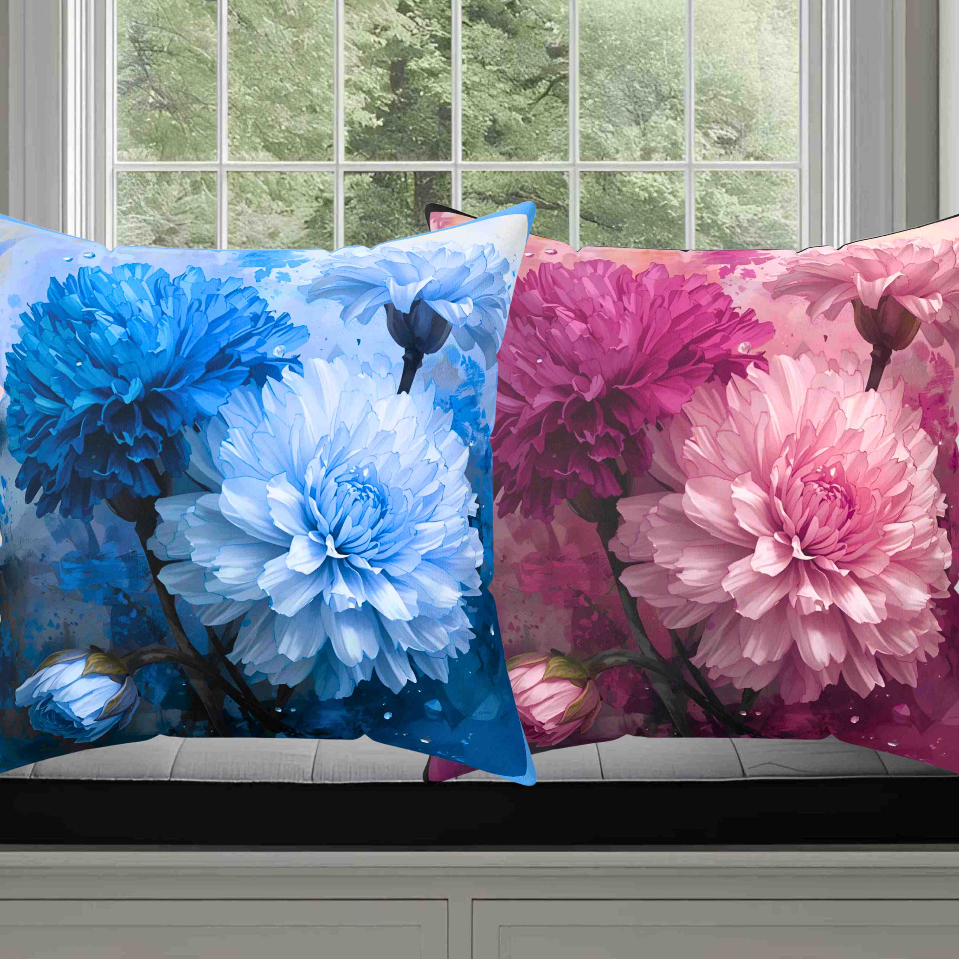 Carnations of Blue Decorative Pillow, Cozy Home Accent, Flower Cushion, Boho Decor, Gift for Her, Spring Home Decor product thumbnail image