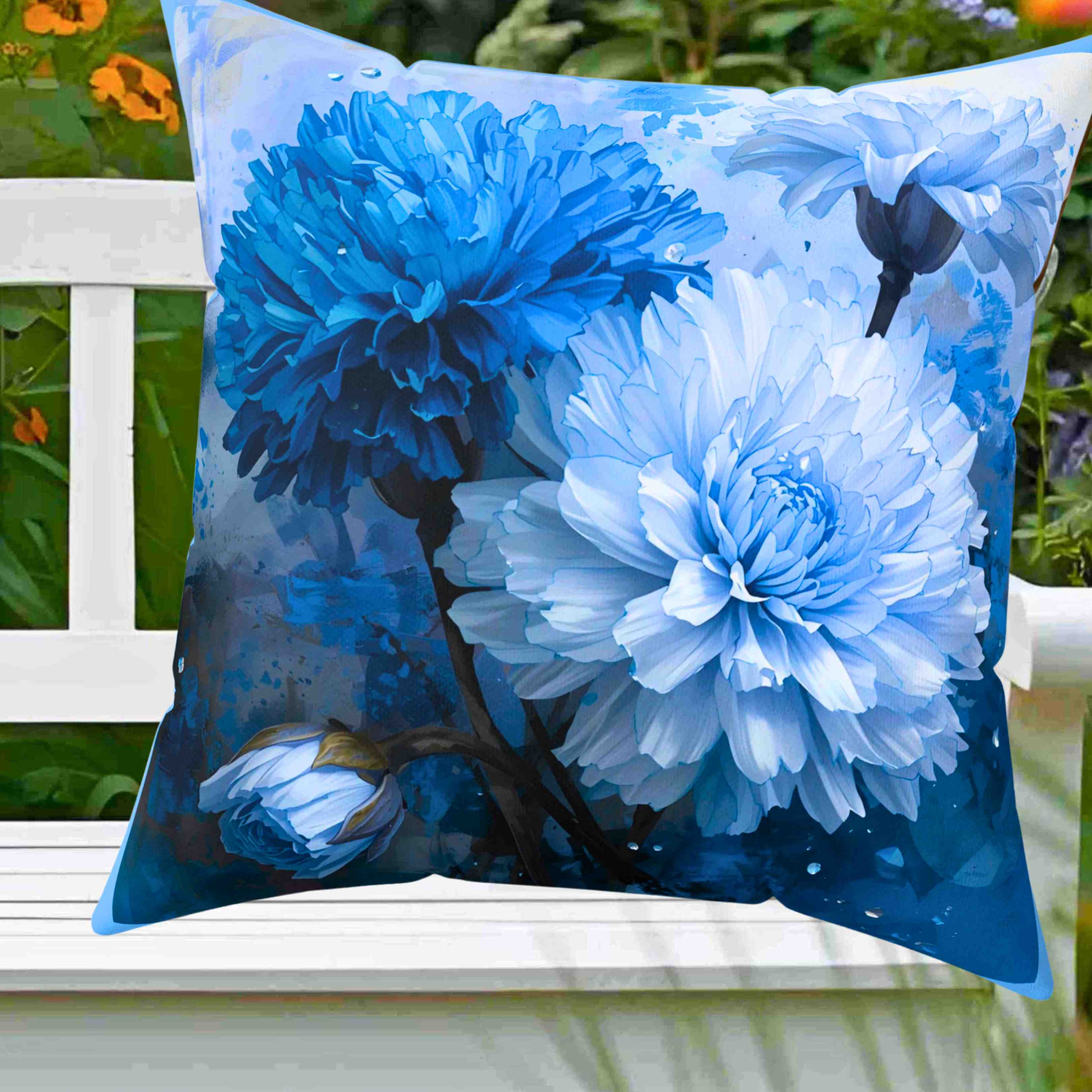 Carnations of Blue Decorative Pillow, Cozy Home Accent, Flower Cushion, Boho Decor, Gift for Her, Spring Home Decor product thumbnail image